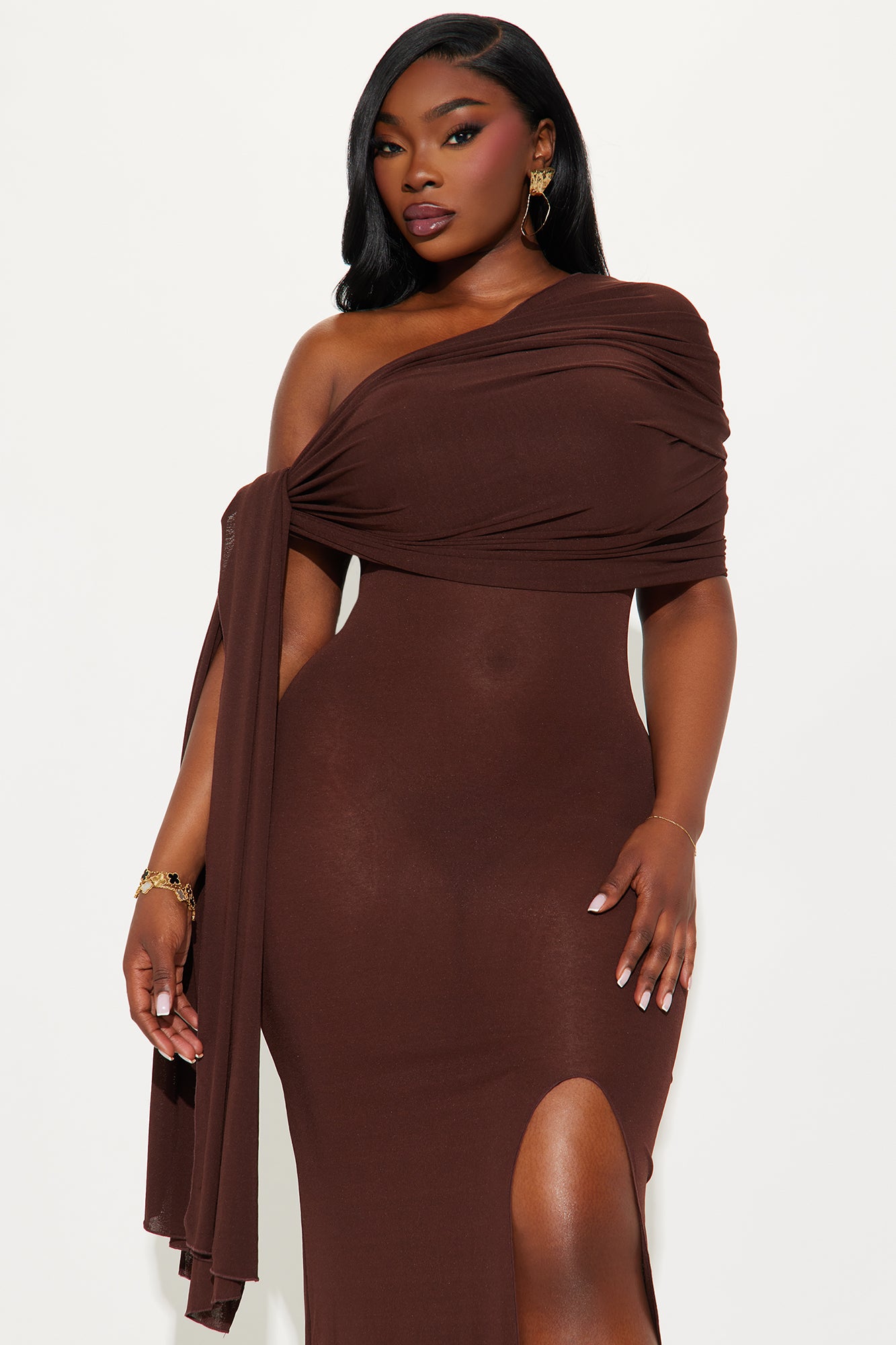 Paloma Draped Maxi Dress - Brown - Image 6
