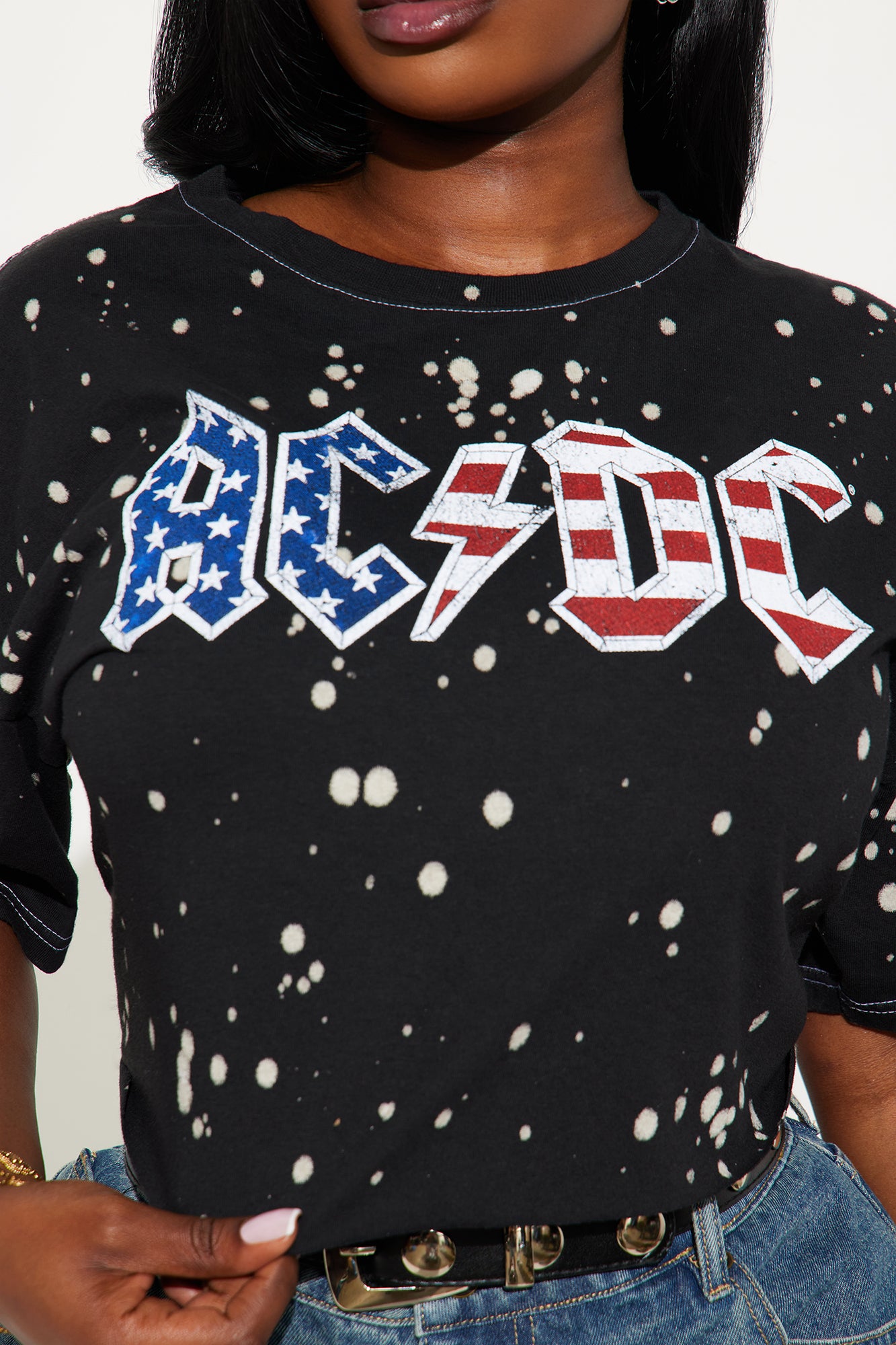 ACDC Americana Tour Bleach Cropped Tee - Black - Image 8