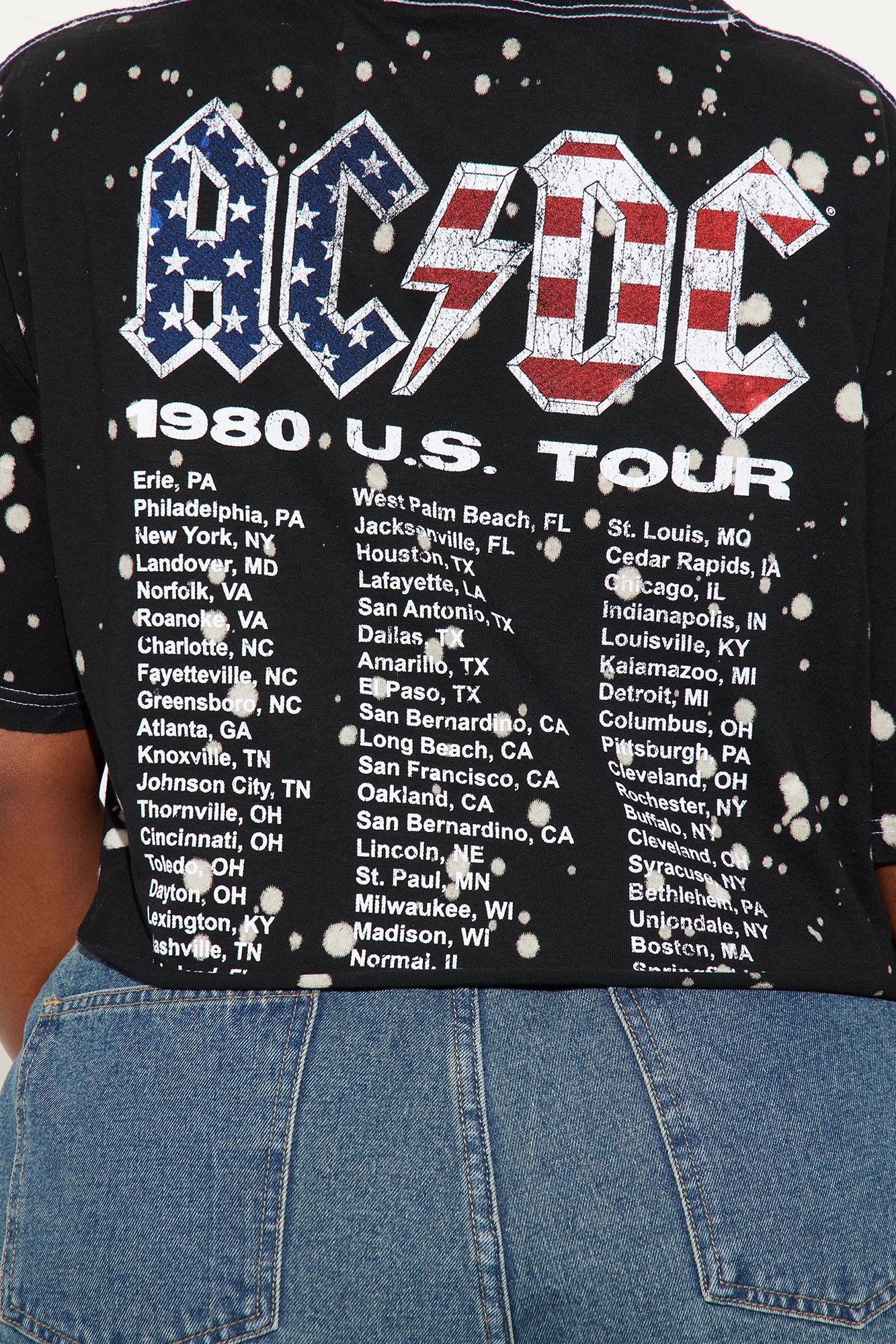 ACDC Americana Tour Bleach Cropped Tee - Black - Image 5