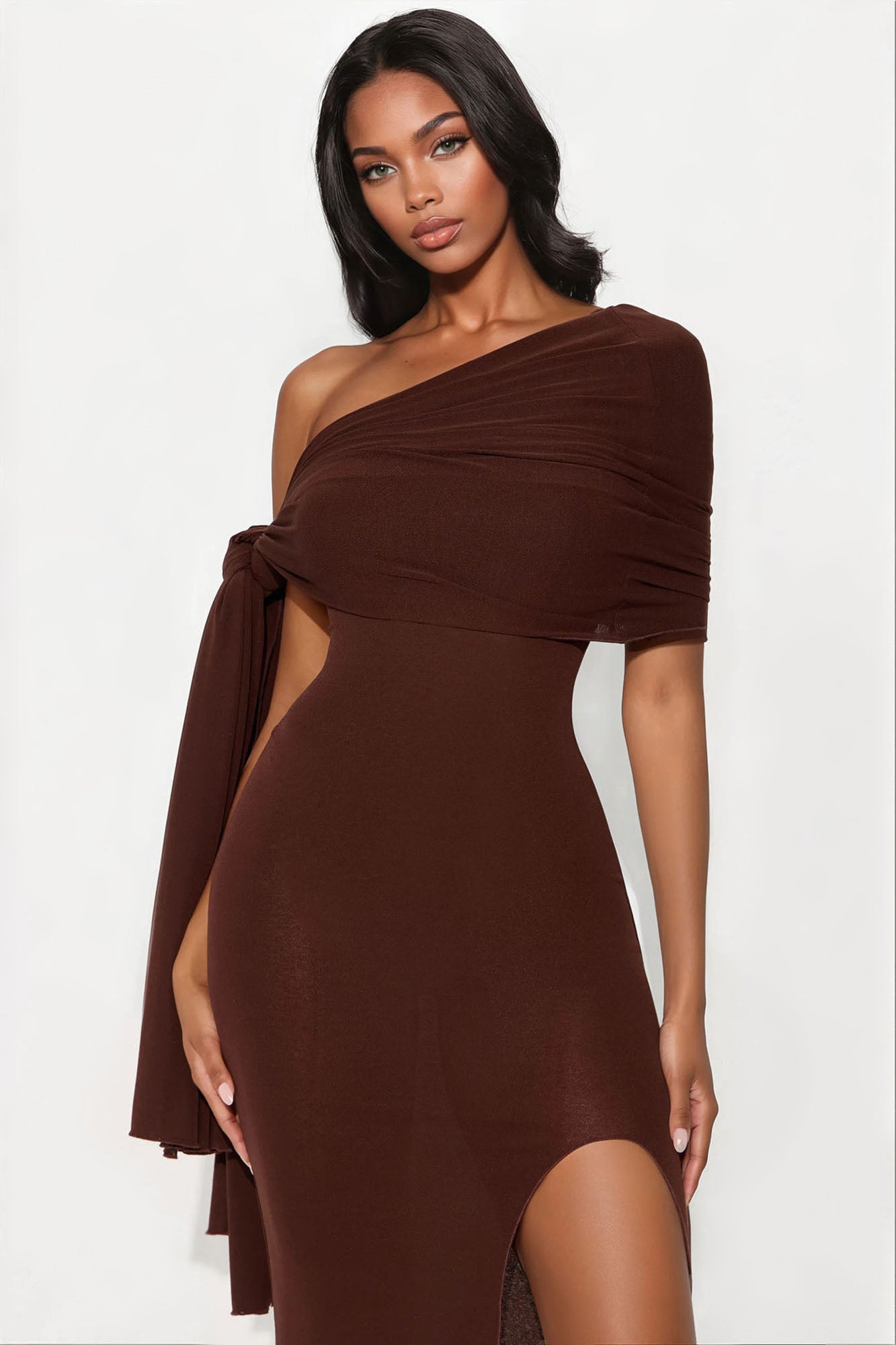 Paloma Draped Maxi Dress - Brown - Image 3
