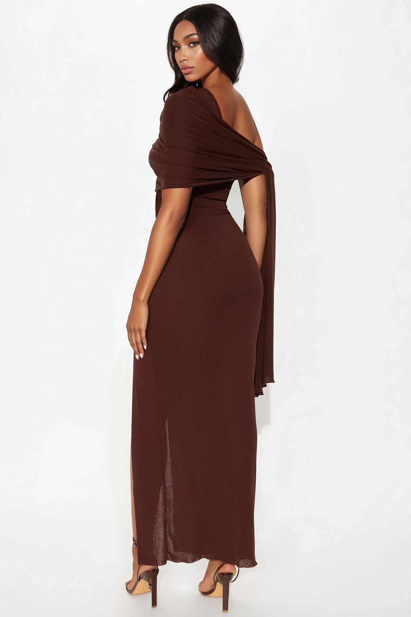 Paloma Draped Maxi Dress - Brown - Image 4