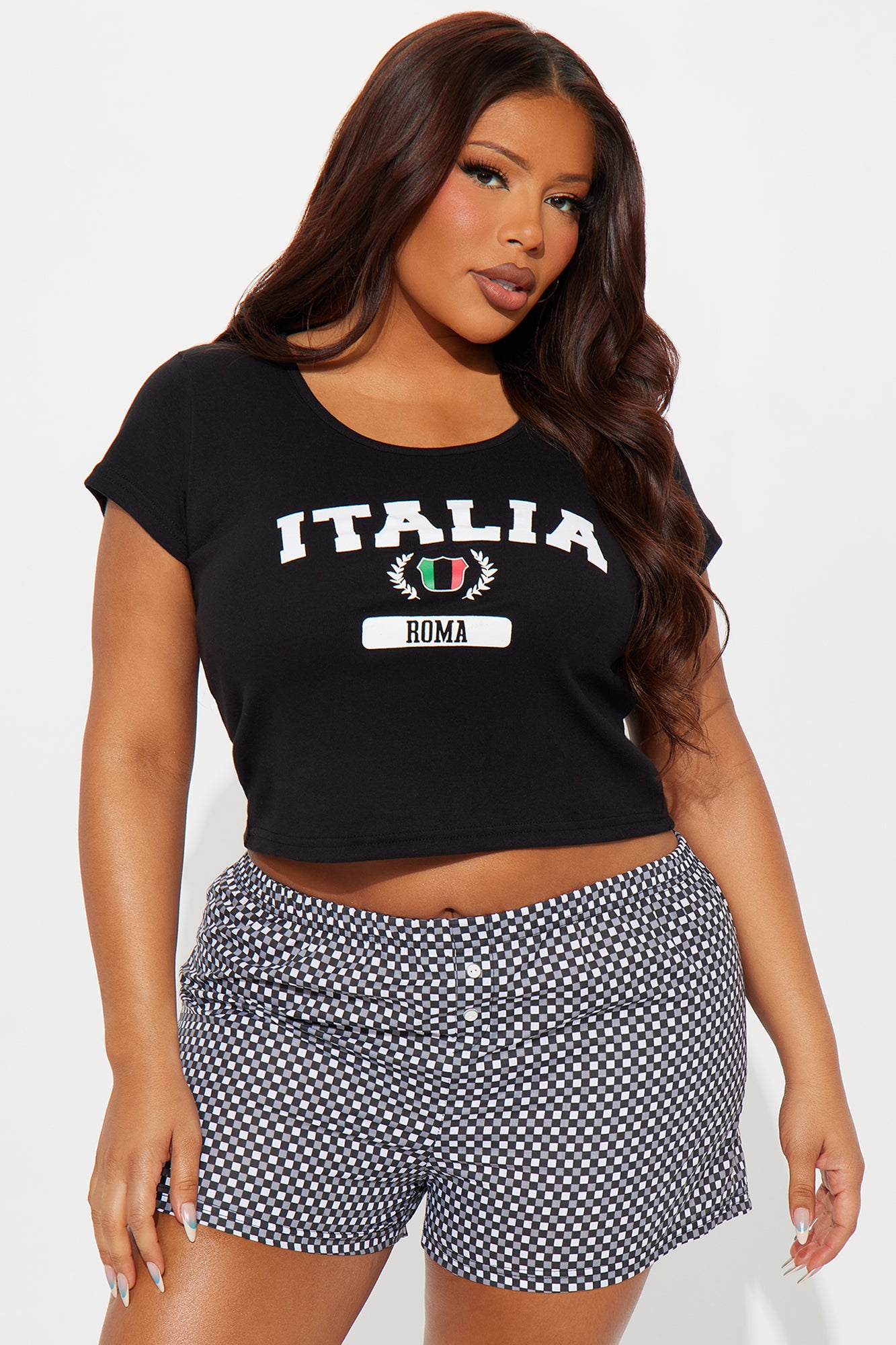 Ciao Bella Italia Cotton PJ Boxer Short Set - Black/White - Image 4