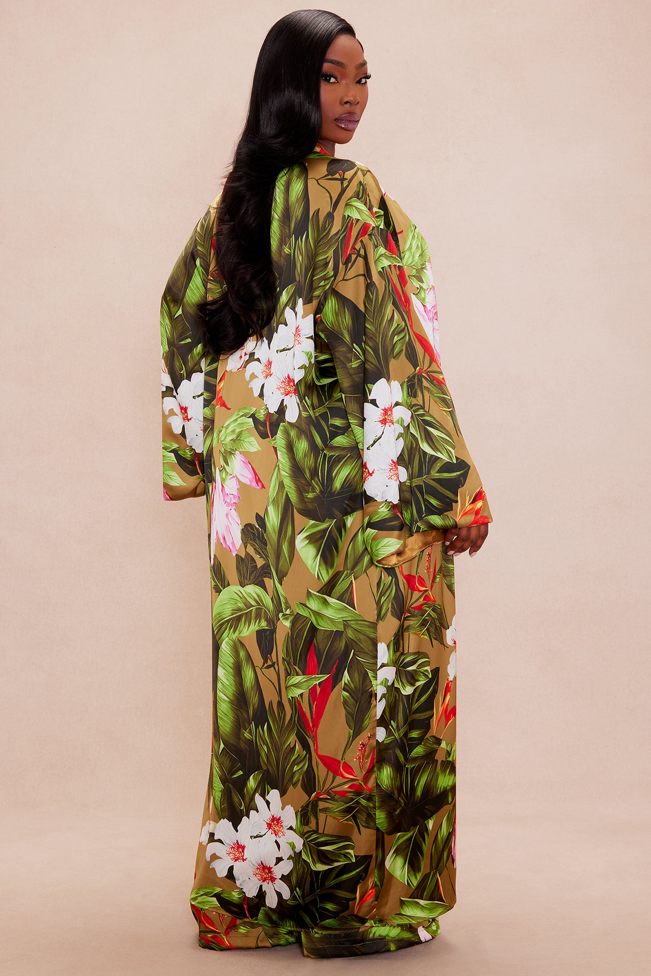 Amazonian Satin Kimono Pant Set - Green/combo - Image 8
