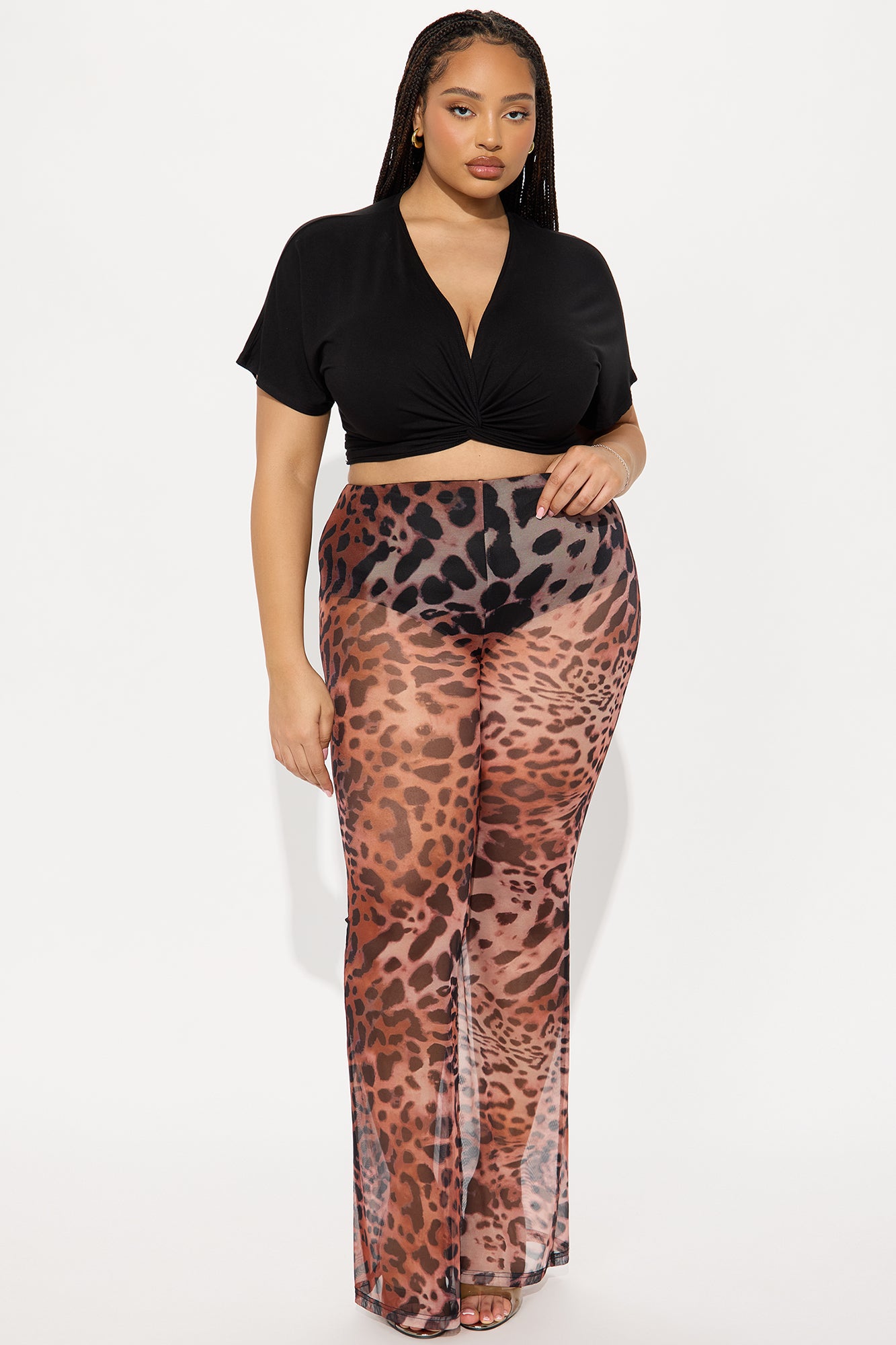 She's Been Runnin' Around Leopard Mesh Flare Pant - Brown - Image 4