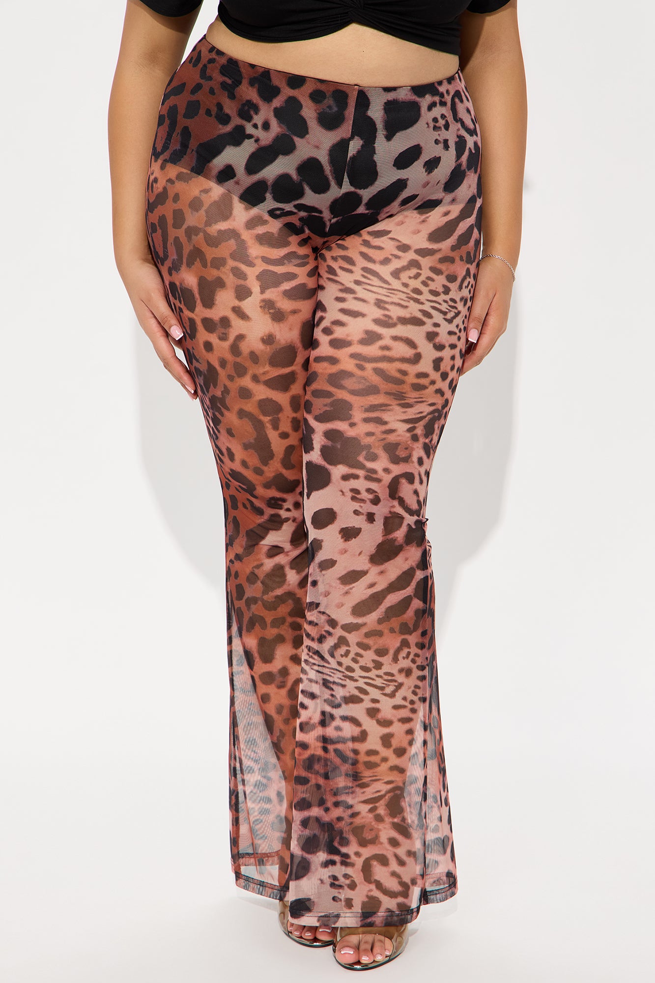 She's Been Runnin' Around Leopard Mesh Flare Pant - Brown - Image 5