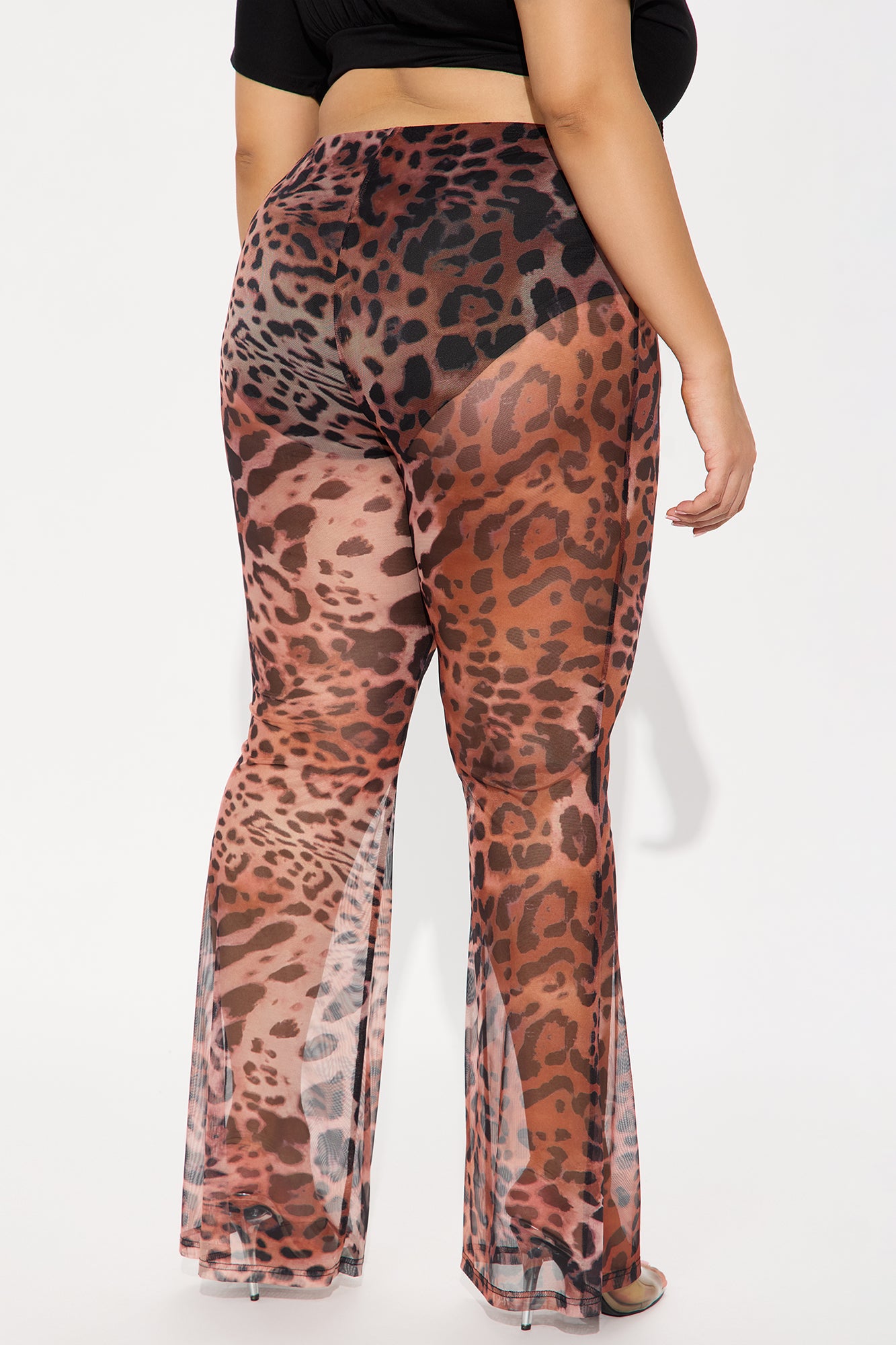 She's Been Runnin' Around Leopard Mesh Flare Pant - Brown - Image 6