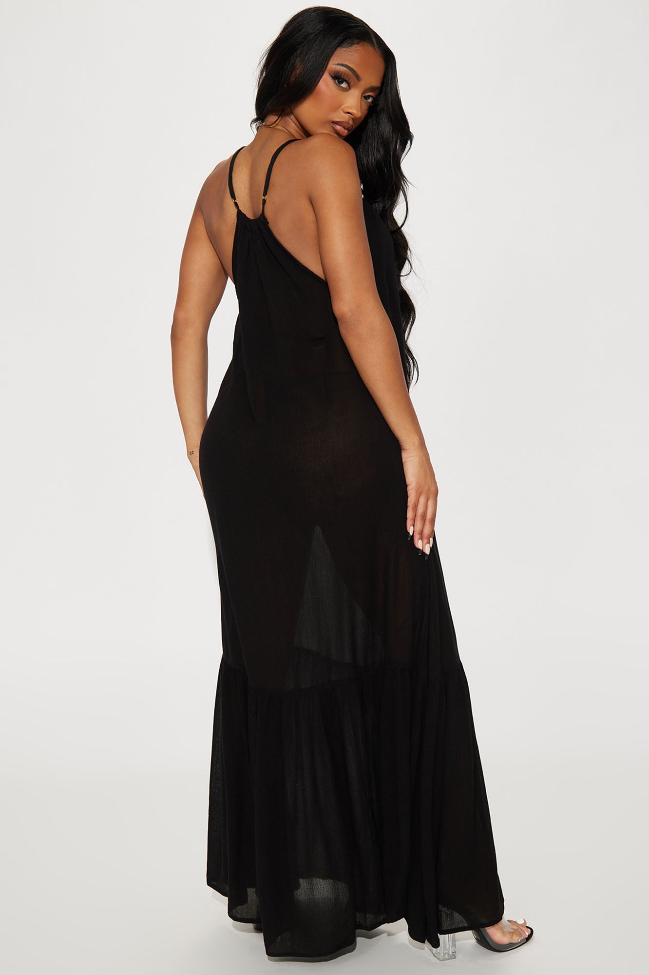 Breezy Nights Linen Swim Cover Up Racerback Dress - Black - Image 3