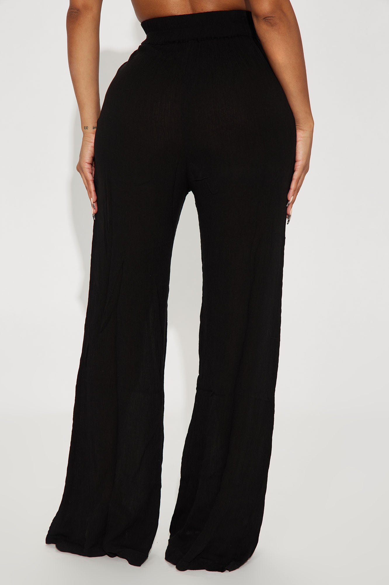 Breezy Nights Linen Swim Cover Up Pants - Black - Image 3