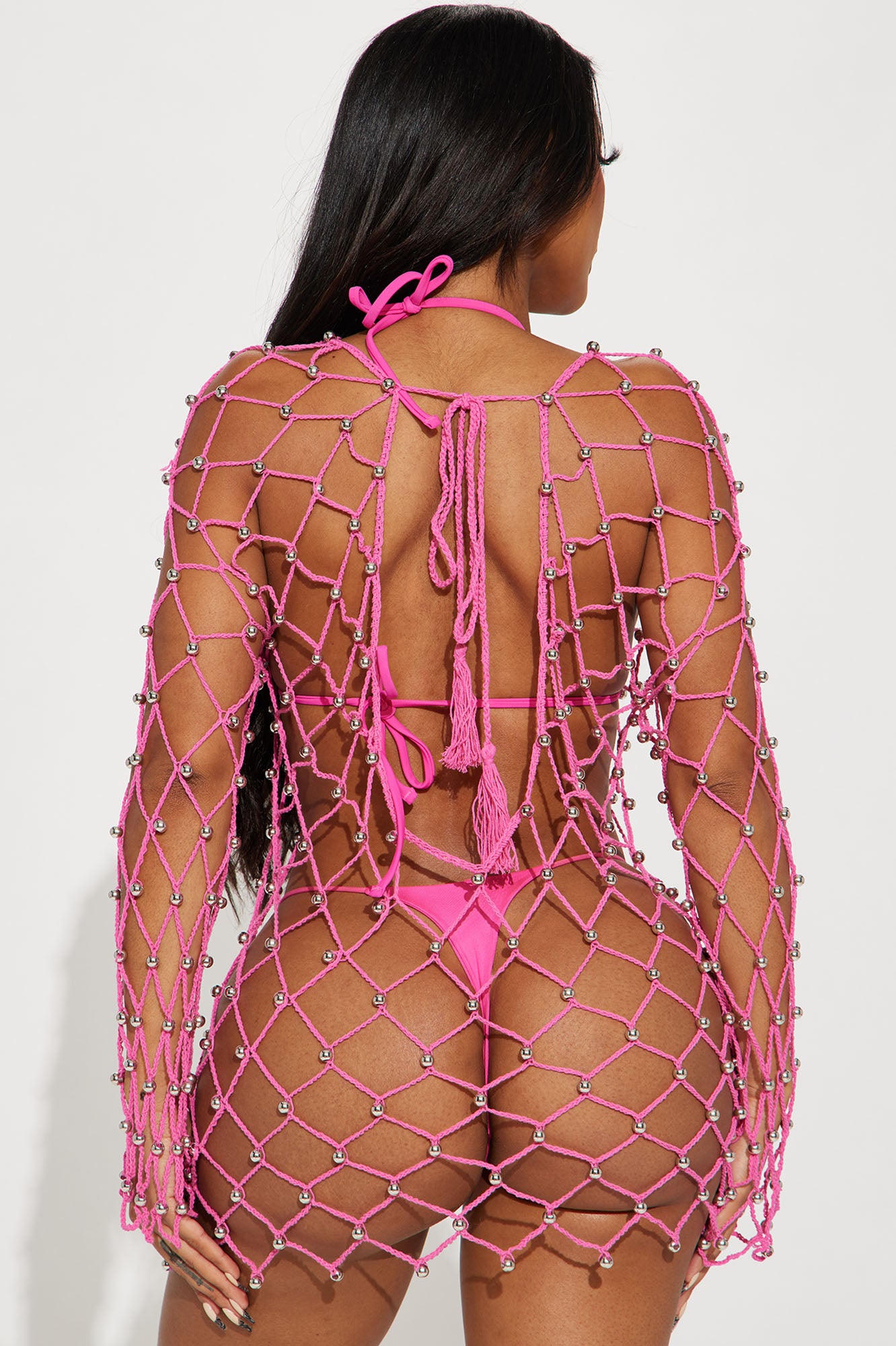Lily Crochet Cover Up Dress - Hot Pink - Image 4
