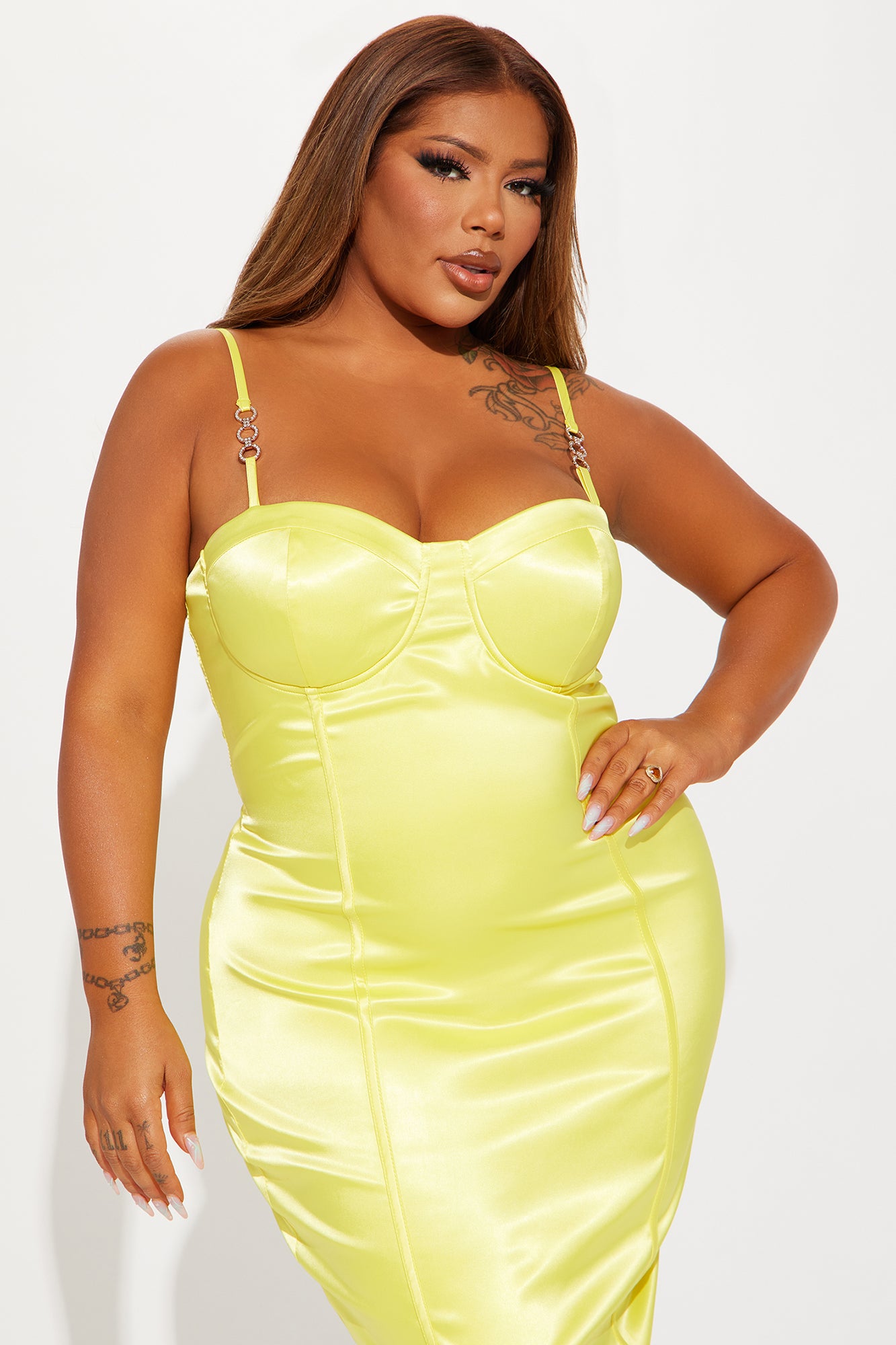 Be My Darling Satin Midi Dress - Yellow - Image 5