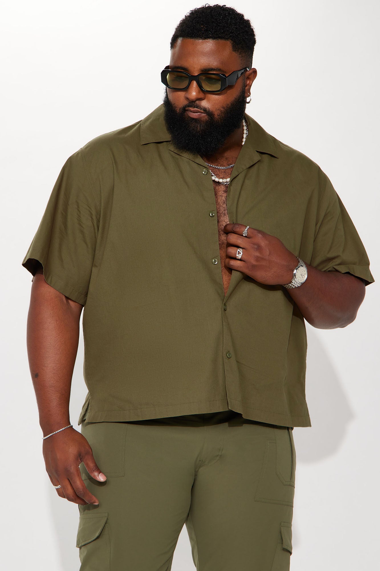Ryland Relaxed Cotton Short Sleeve Cuban Shirt - Olive - Image 5