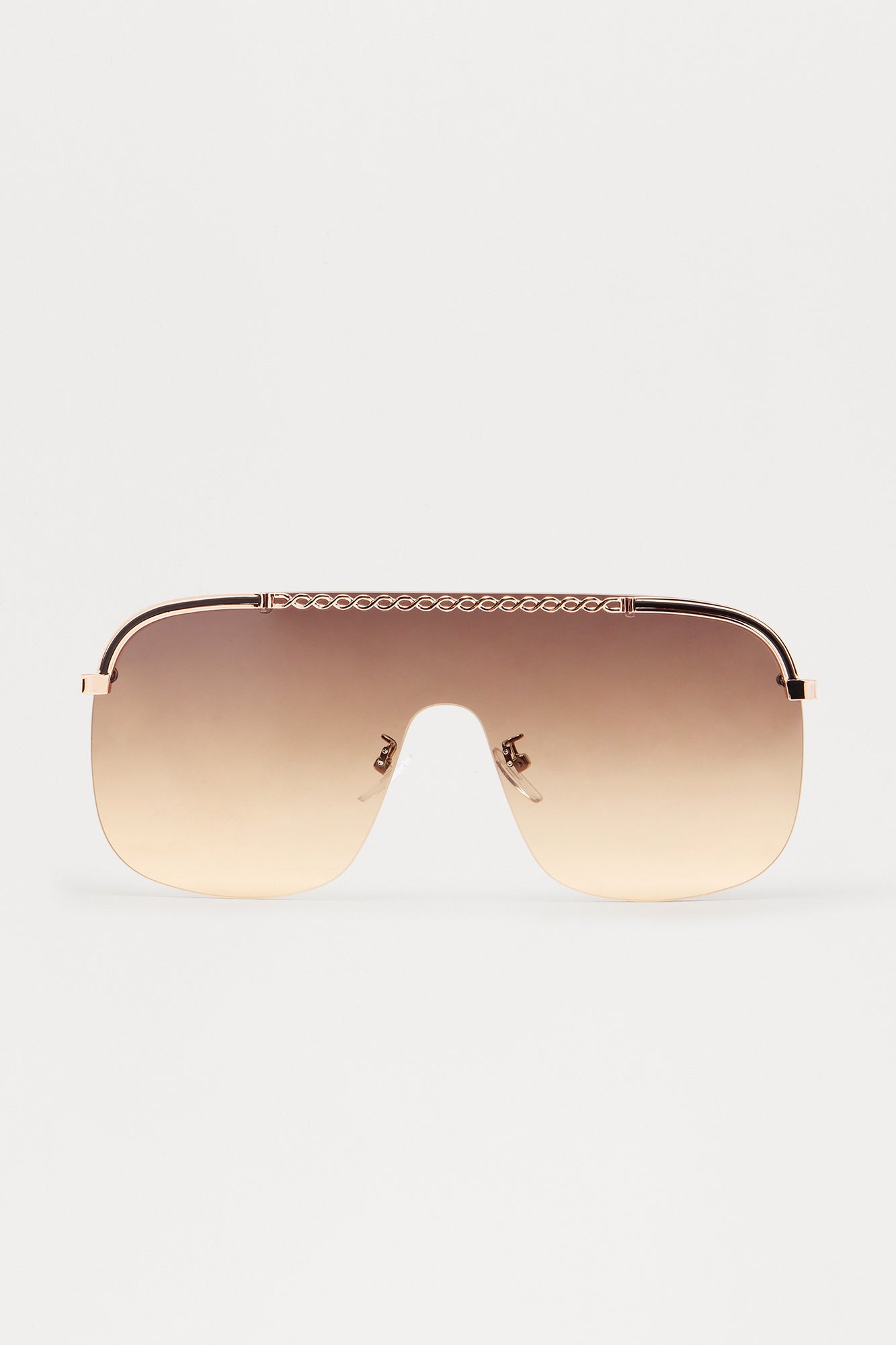 Chain Link Shield Sunglasses - Brown - Image 3