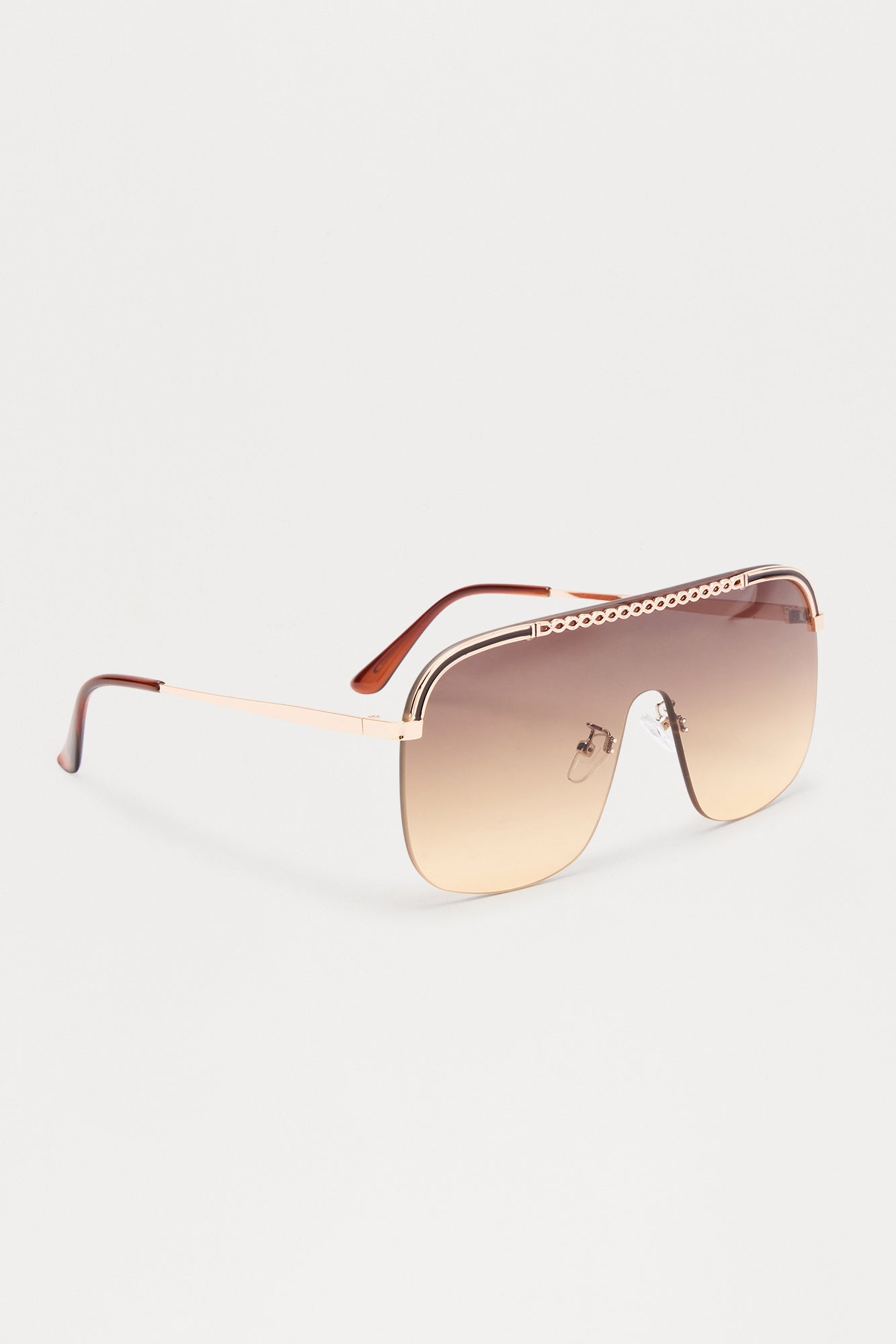 Chain Link Shield Sunglasses - Brown - Image 4