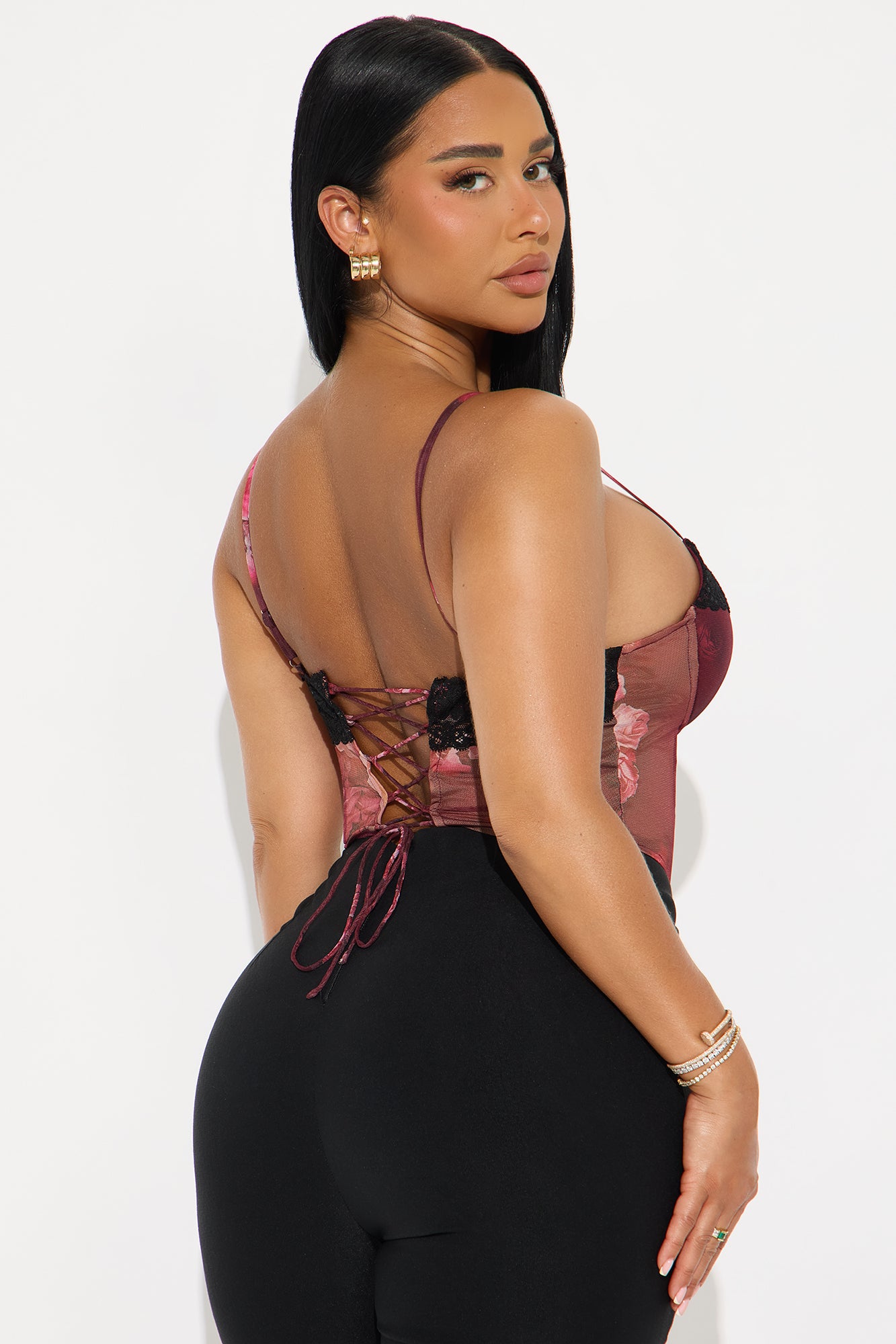 Meet Me At Dusk Lace Trim Corset Top - Burgundy/combo - Image 3