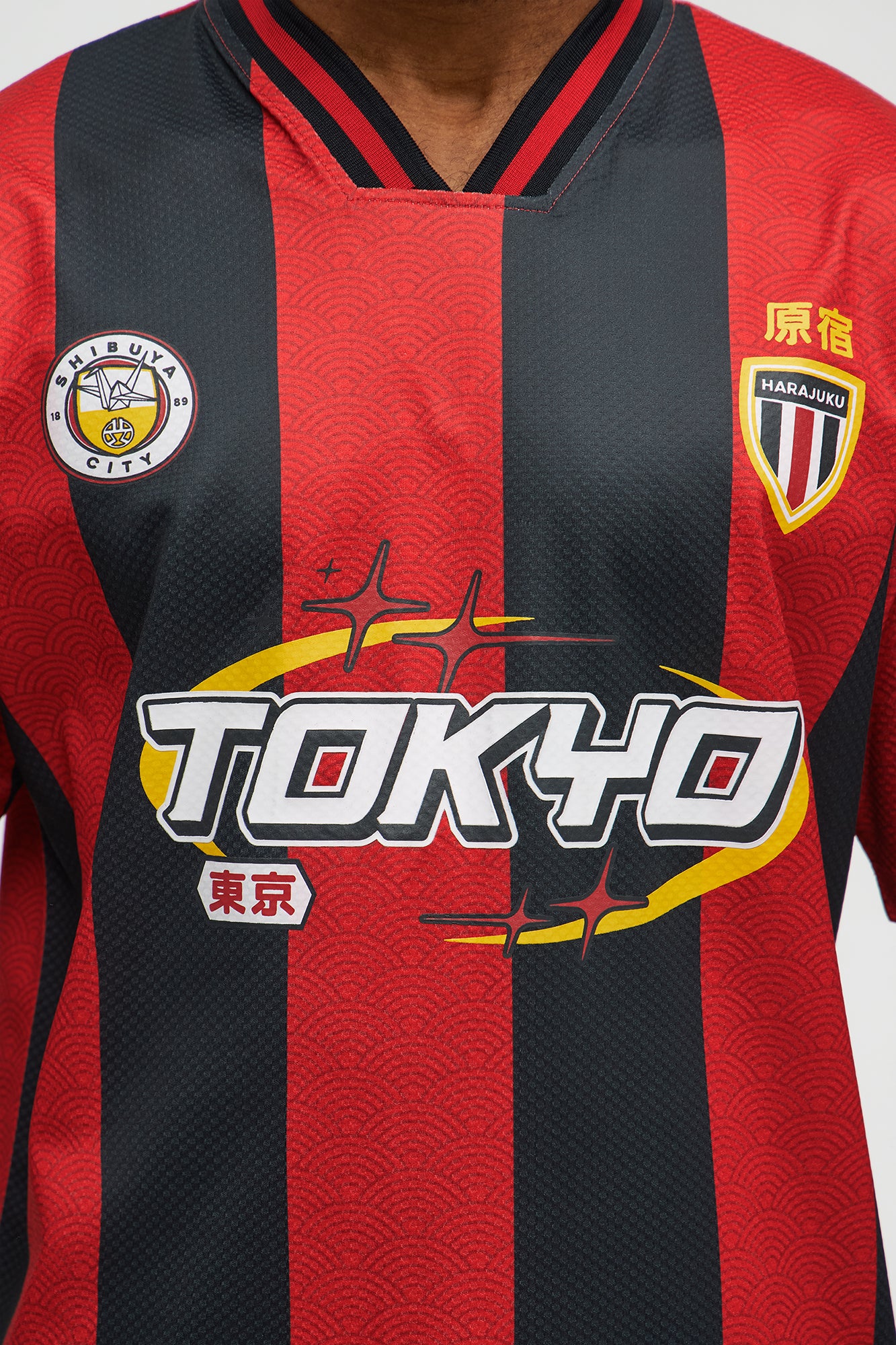 Tokyo Striped Short Sleeve Soccer Jersey - Red/Black - Image 3