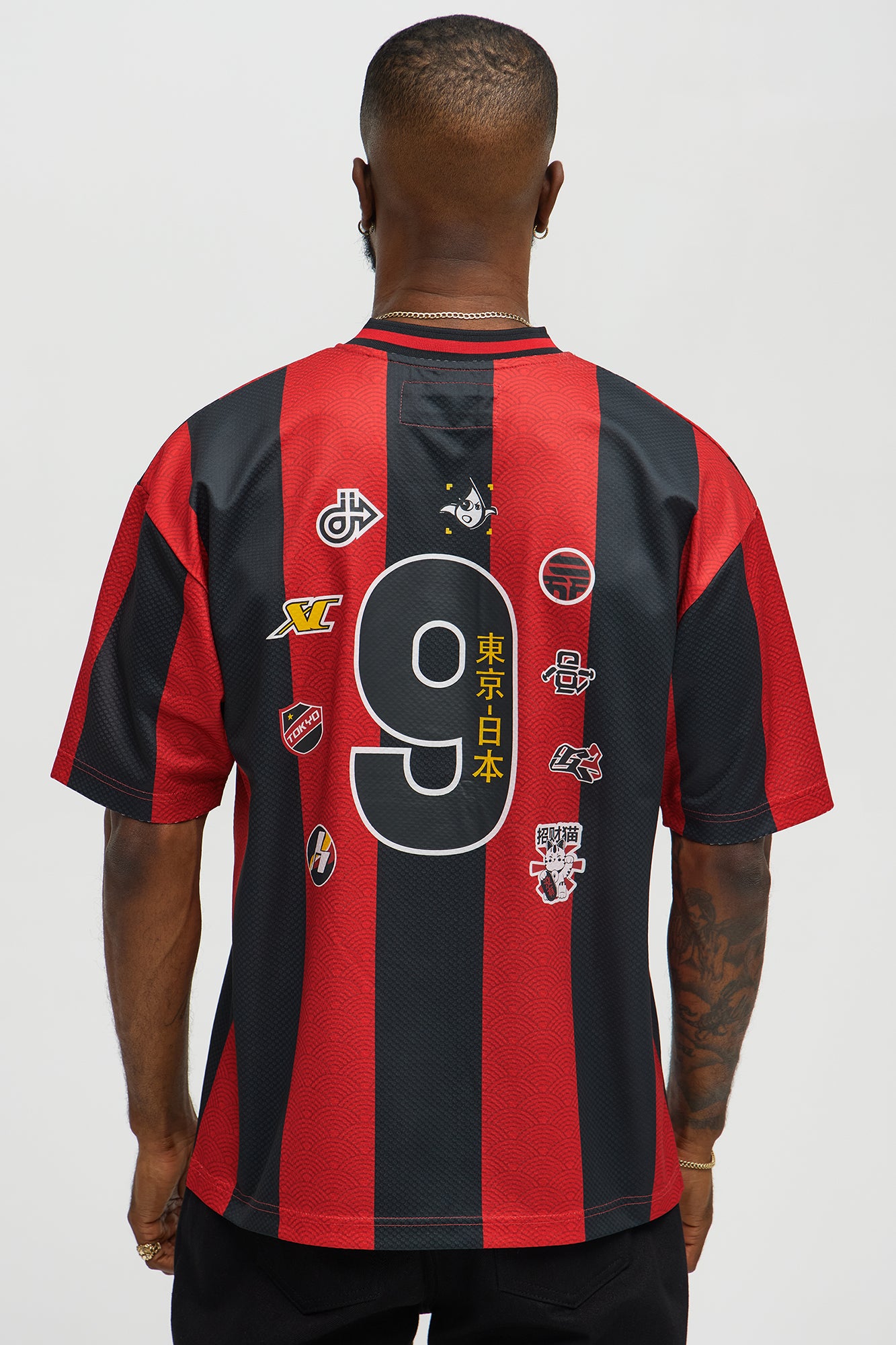Tokyo Striped Short Sleeve Soccer Jersey - Red/Black - Image 4