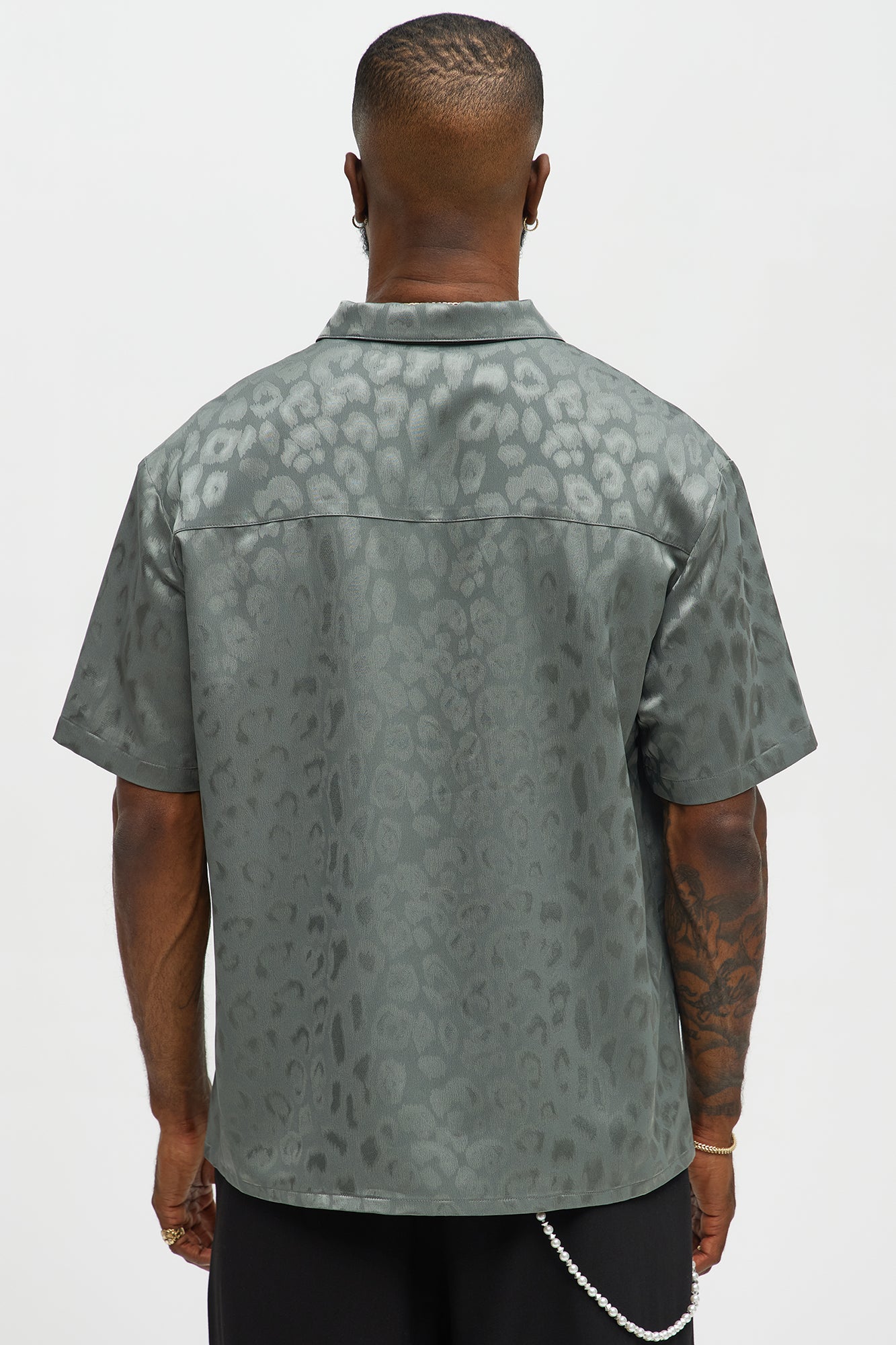 Satin Leopard Button Up Shirt - Grey - Image 4