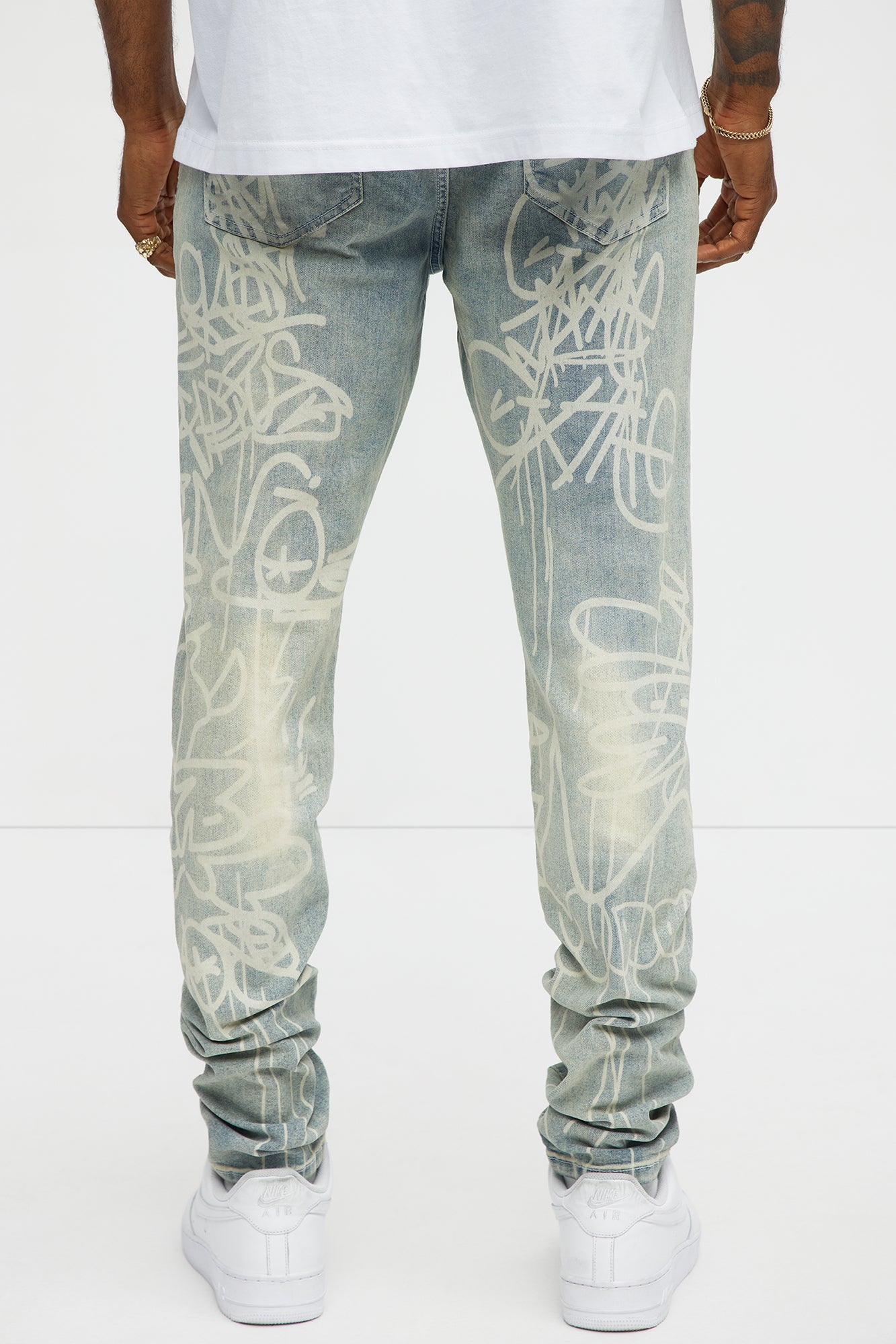Graffiti Art Stacked Skinny Jeans - Light Wash - Image 4