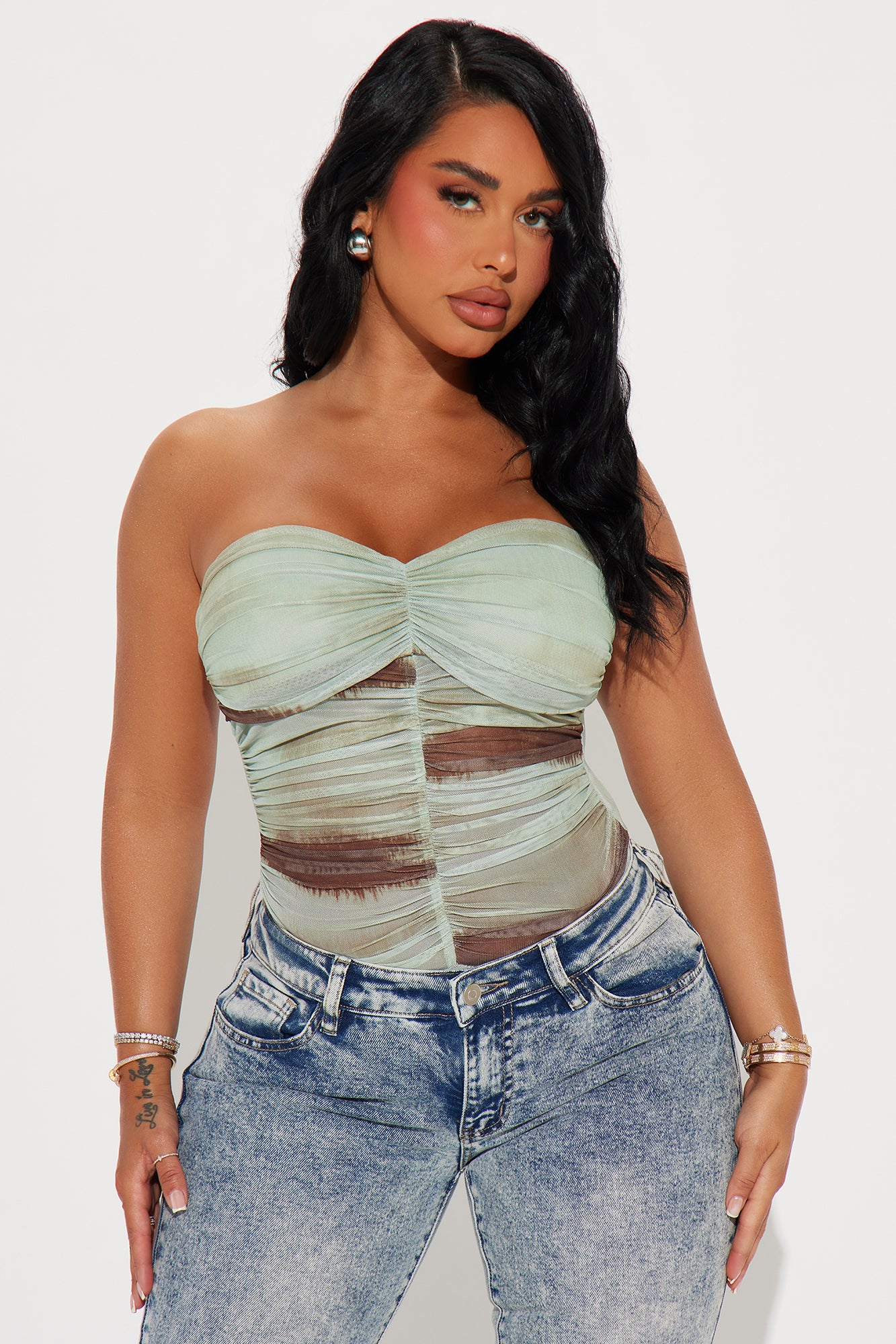 Drinks On The Beach Ruched Bodysuit - Sage/combo - Image 3
