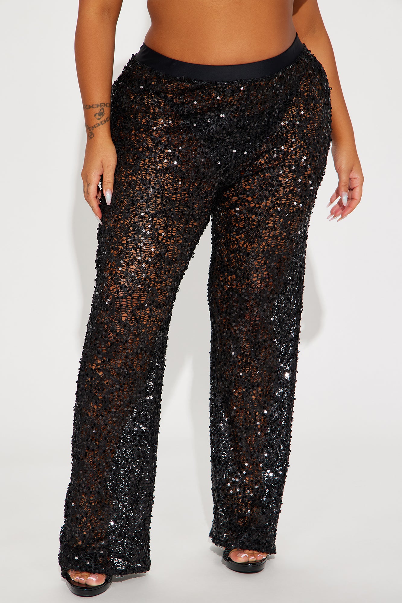 Serafina Sequin Crochet Cover Up Pants - Black - Image 6