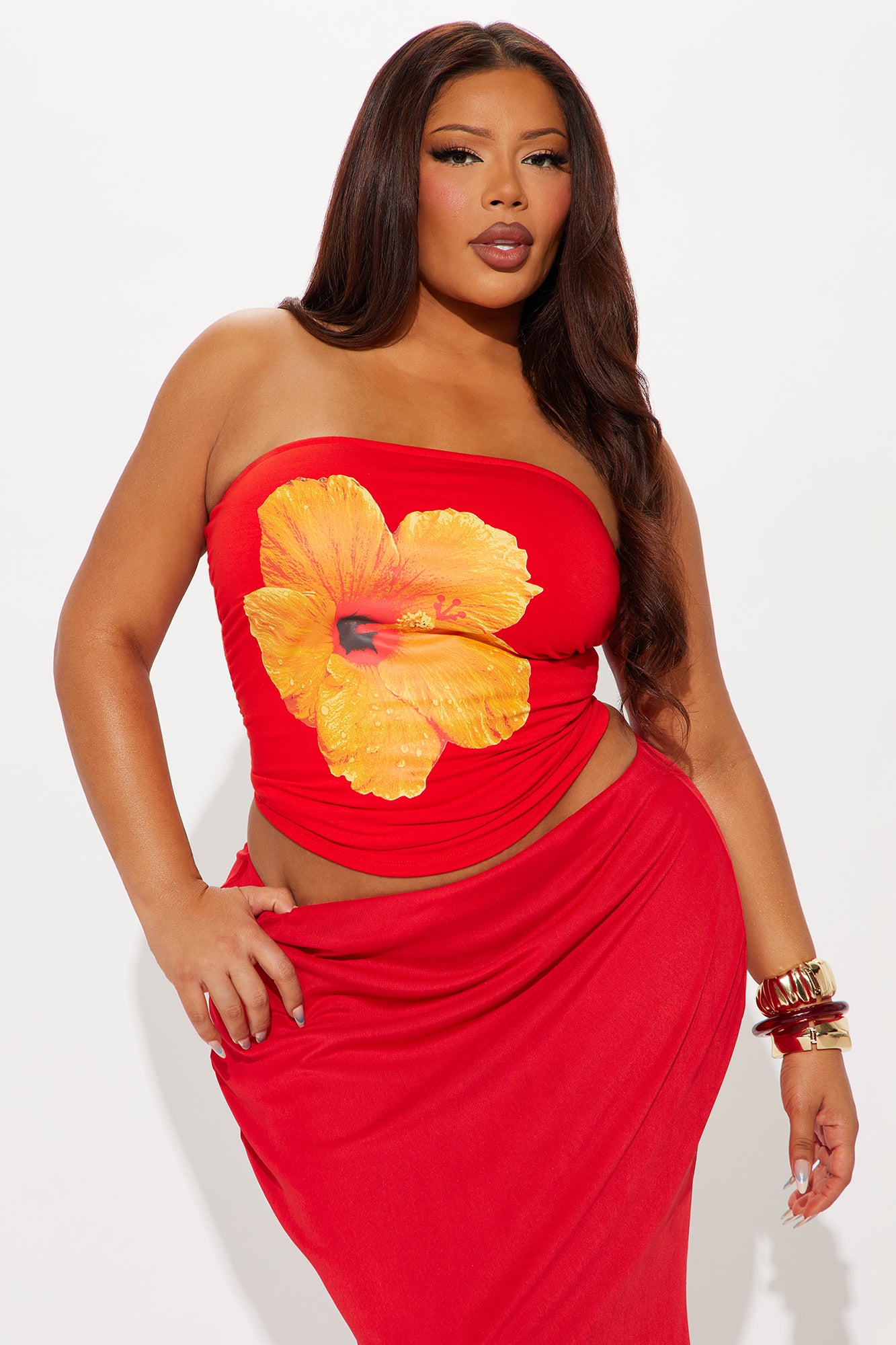 Kailani Floral Tube Top - Red - Image 4