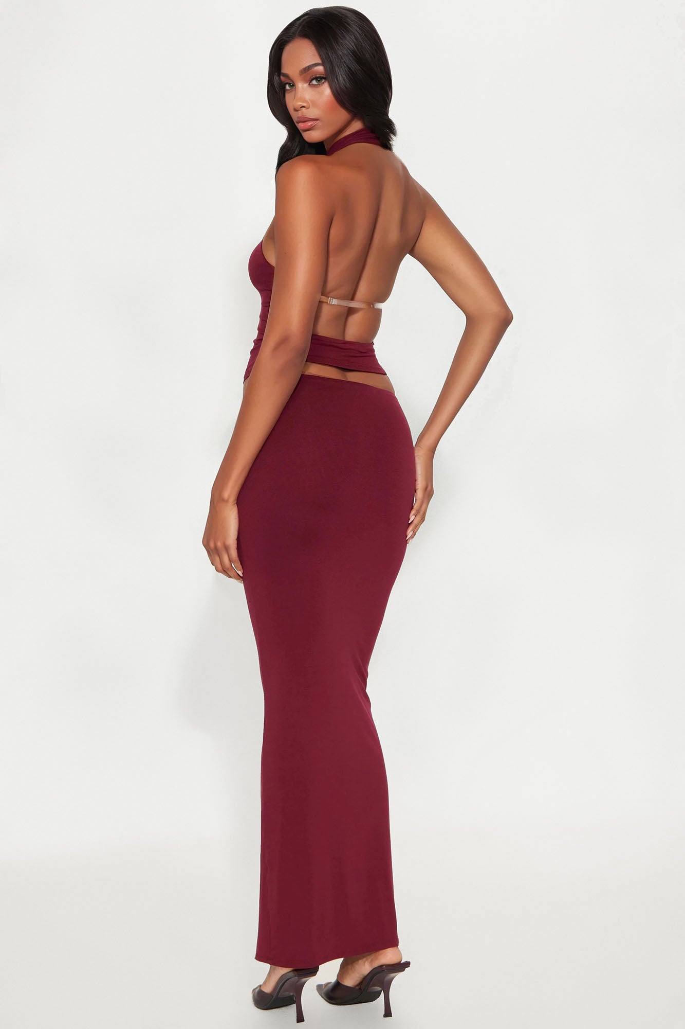 Sofia Backless Halter Maxi Skirt Set - Wine - Image 3