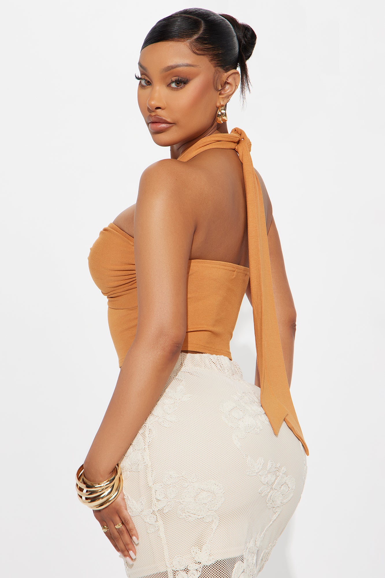 Fay Ruched Halter Top - Camel - Image 3