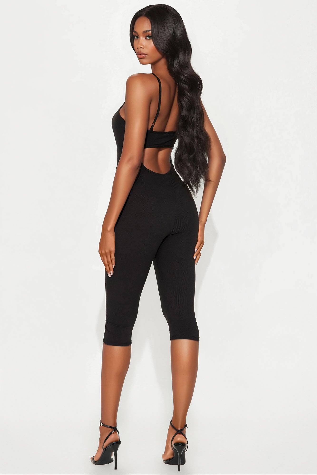 Adryanna Ribbed Capri Jumpsuit - Black - Image 3