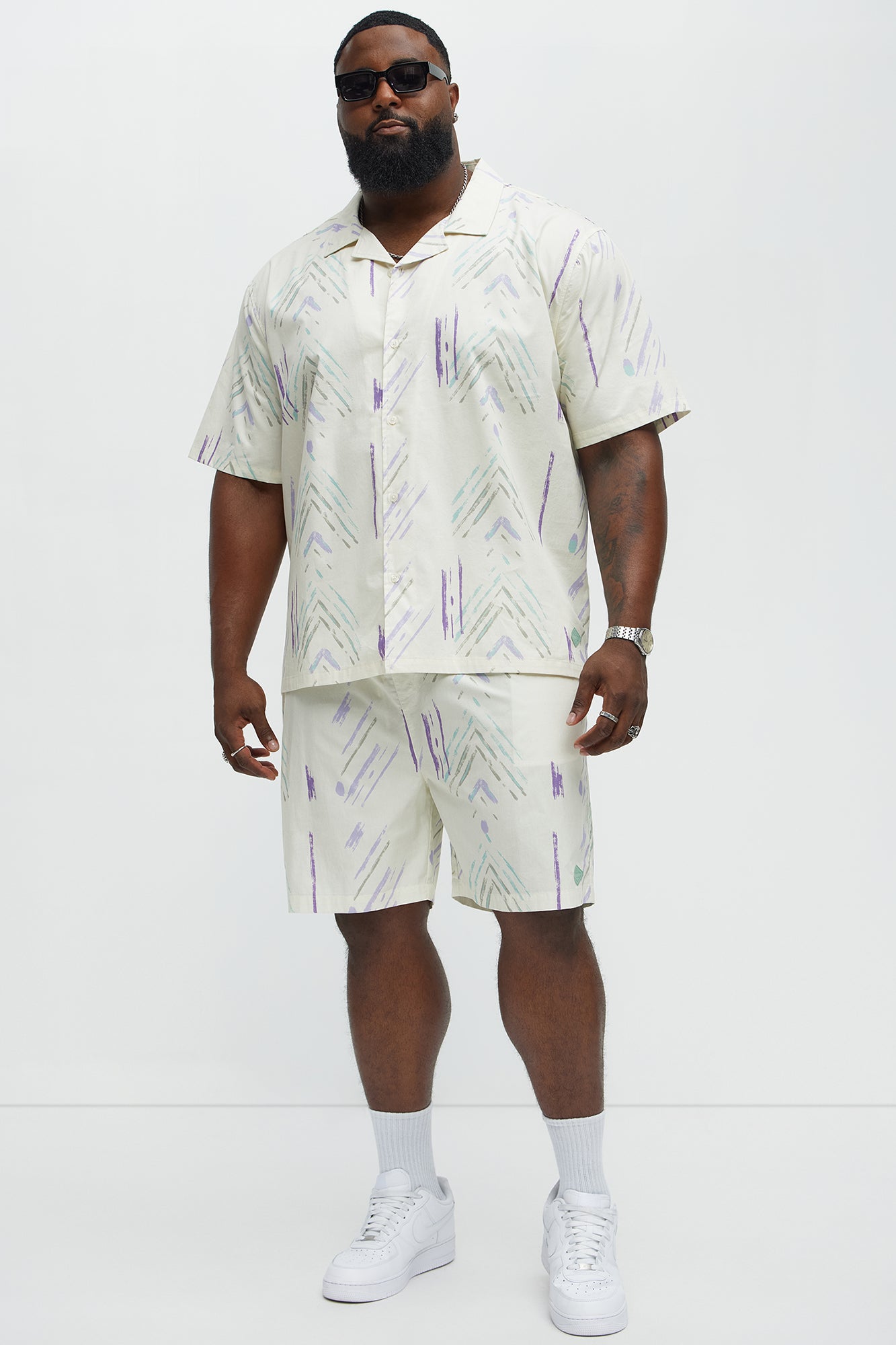 Strokes Poplin Cuban Collar Button Up Shirt - Cream - Image 5