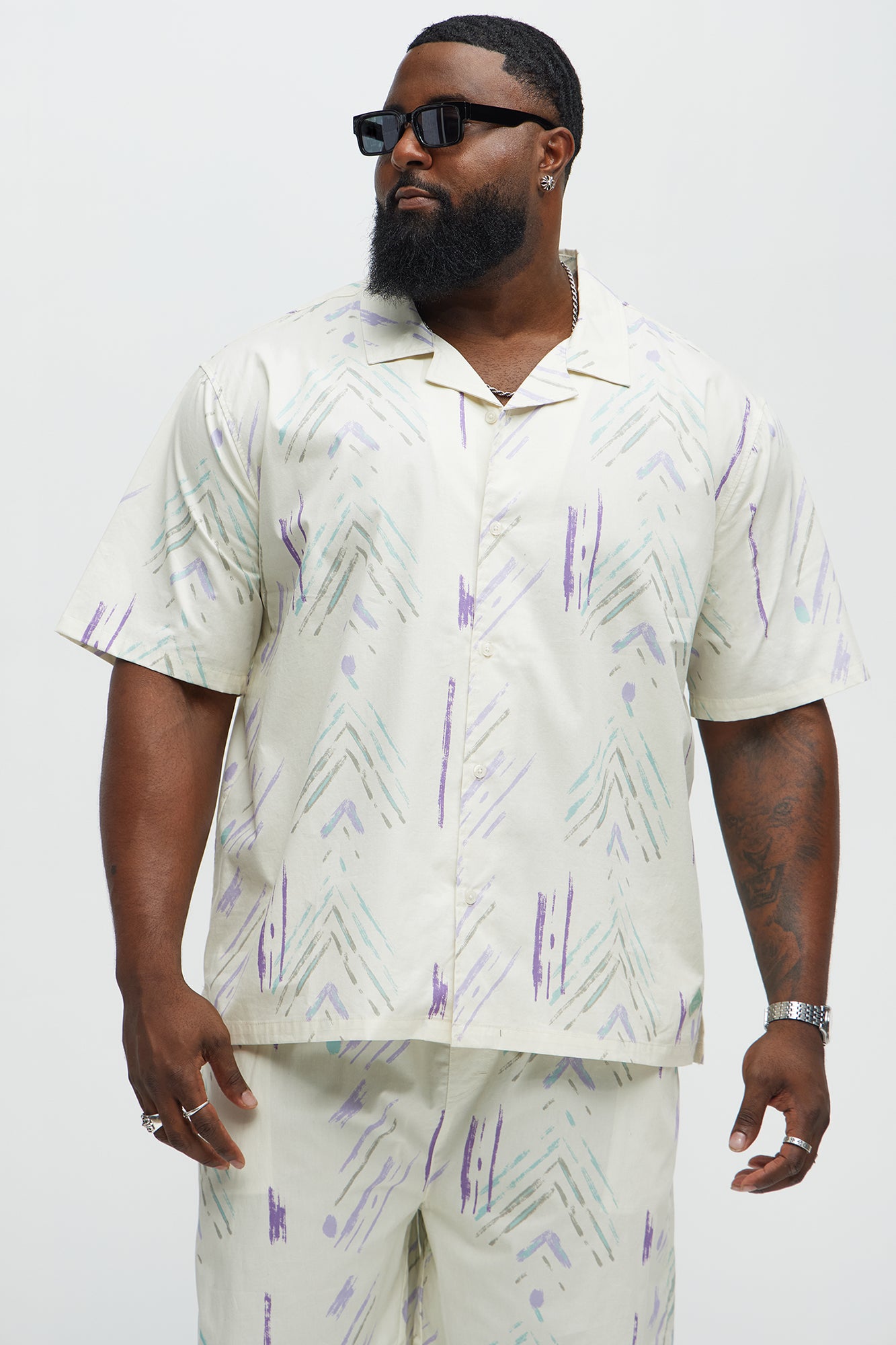 Strokes Poplin Cuban Collar Button Up Shirt - Cream - Image 4