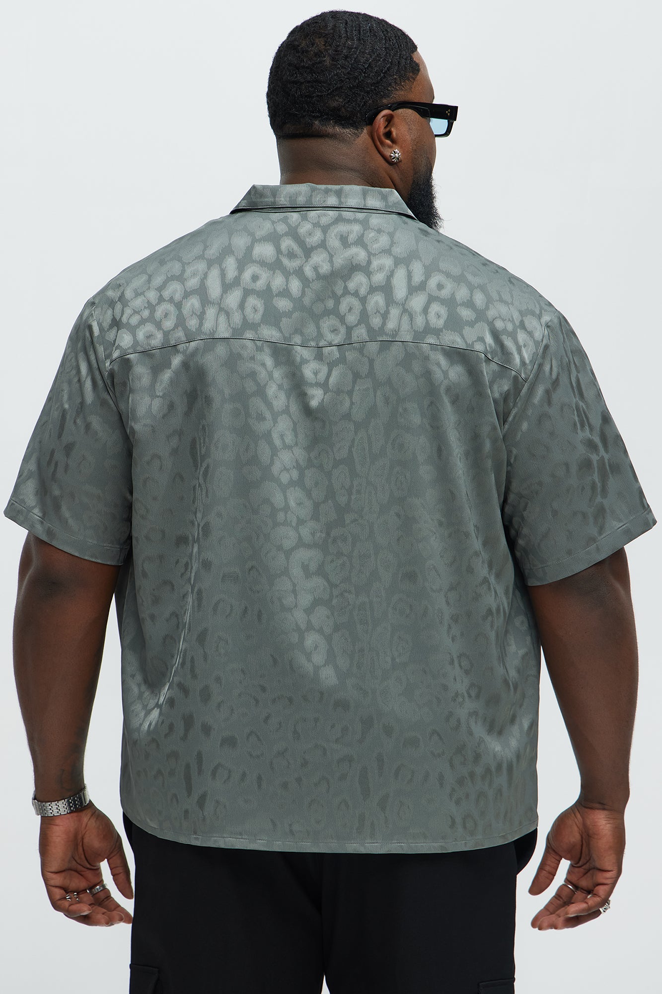 Satin Leopard Button Up Shirt - Grey - Image 7