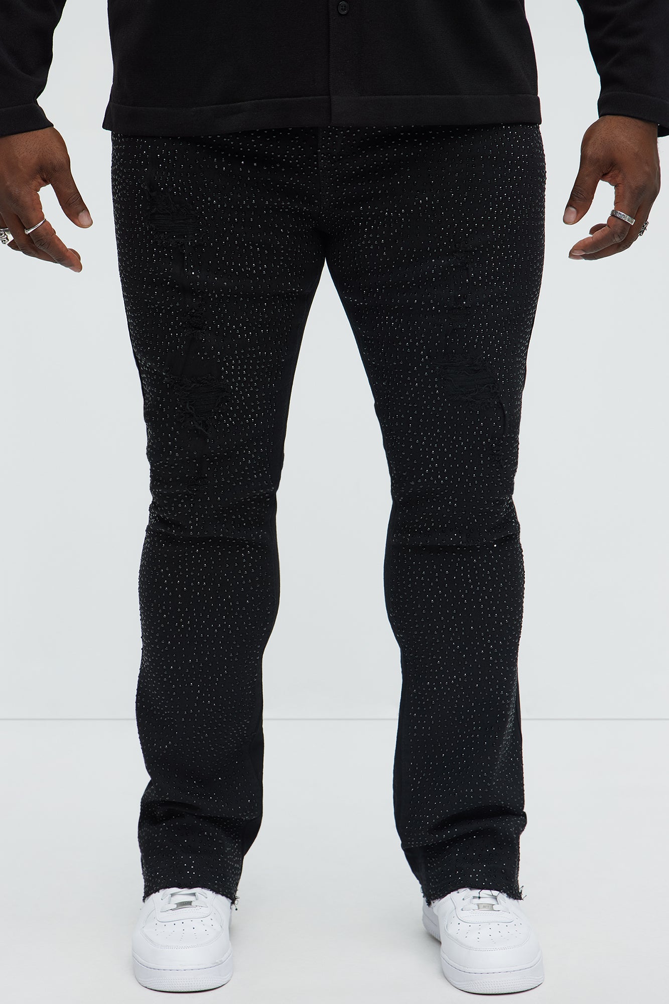 Stacked Skinny Flare On My Bling Distressed Jeans - Black Wash - Image 6