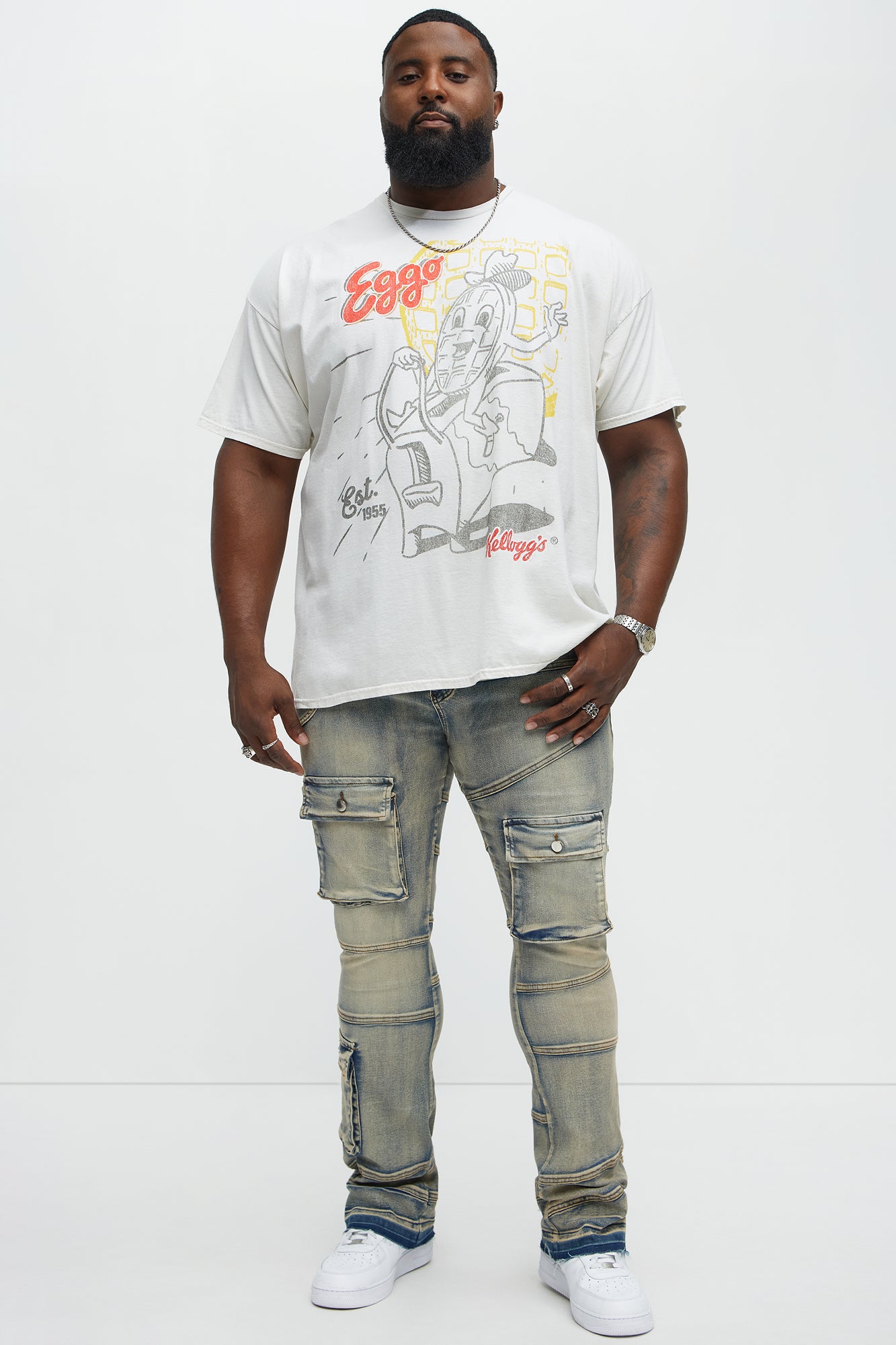 Stacked Skinny Flare Come Find Me Cargo Jeans - Light Blue Wash - Image 6