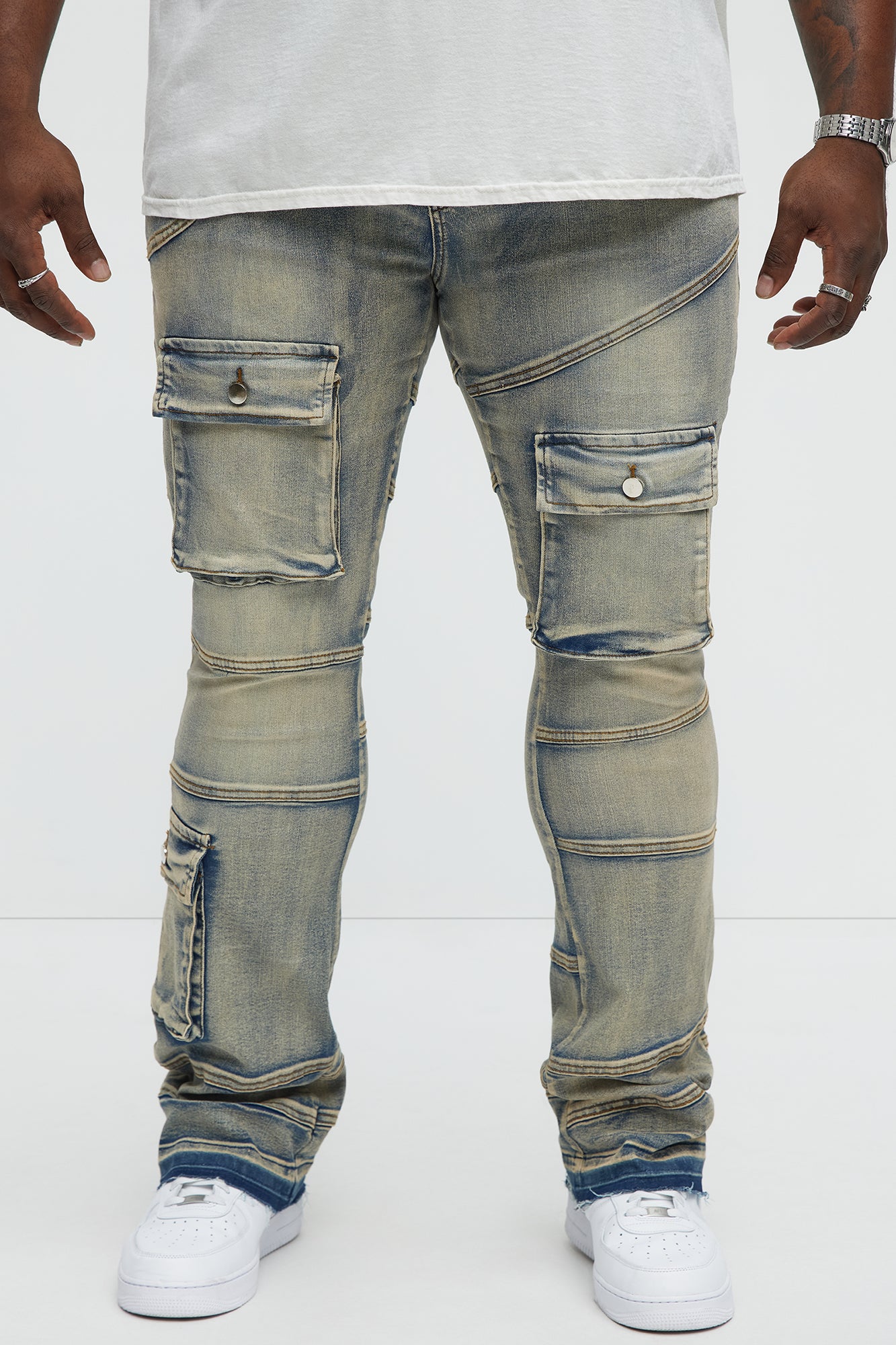 Stacked Skinny Flare Come Find Me Cargo Jeans - Light Blue Wash - Image 5