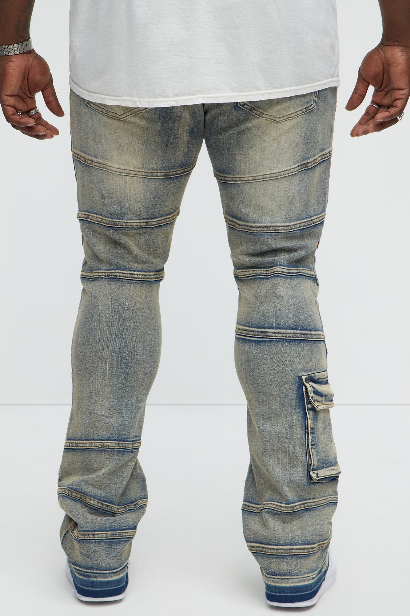 Stacked Skinny Flare Come Find Me Cargo Jeans - Light Blue Wash - Image 8