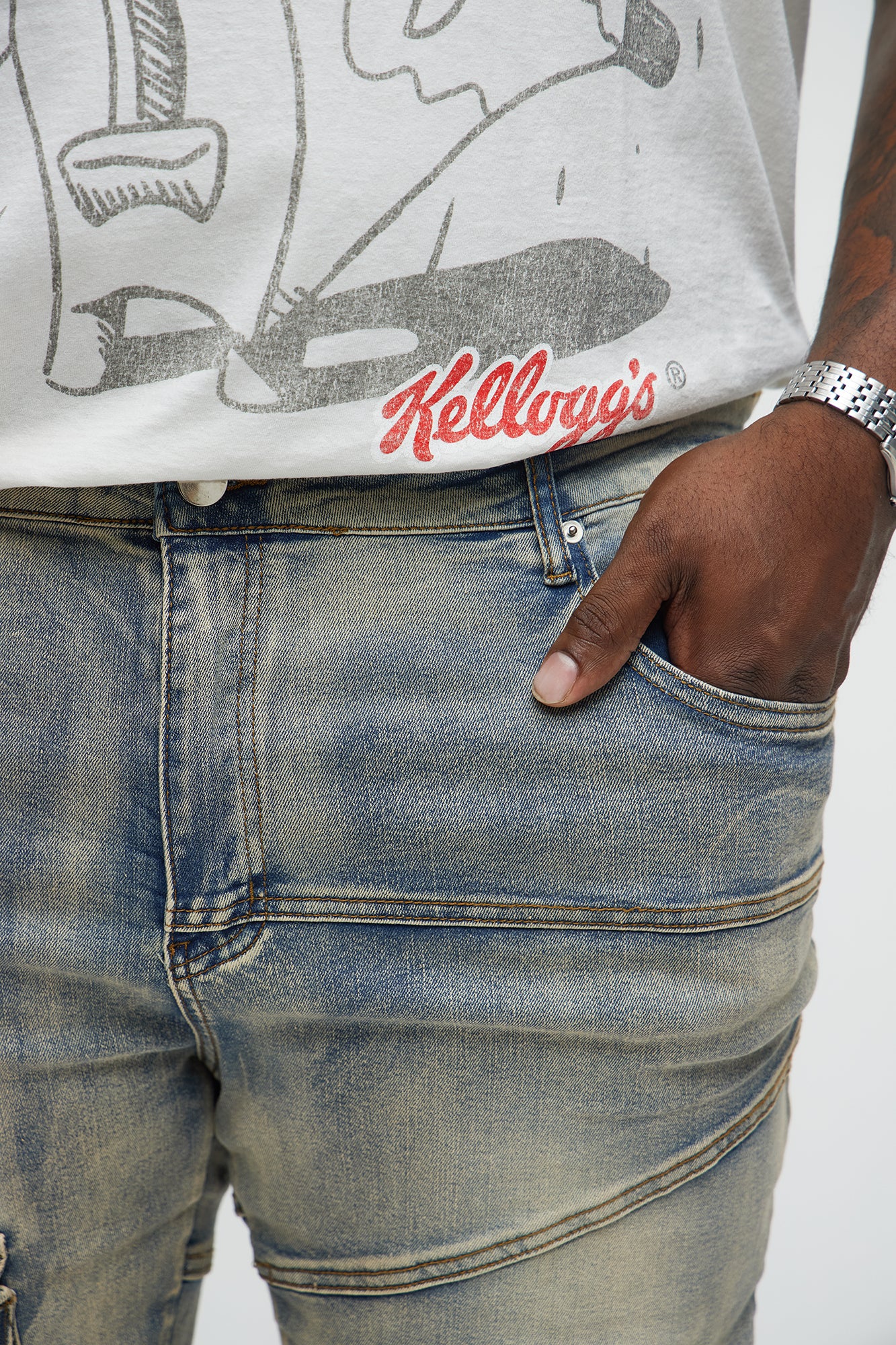 Stacked Skinny Flare Come Find Me Cargo Jeans - Light Blue Wash - Image 7