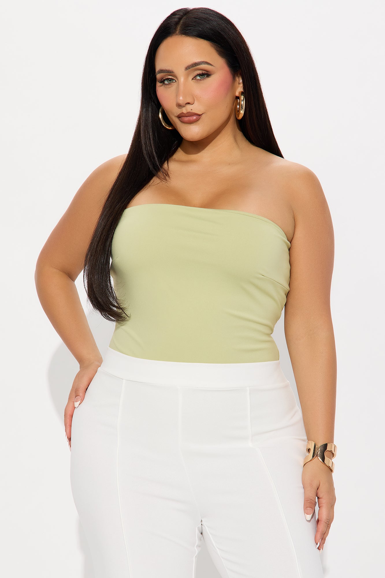 Alli Double Lined  Strapless Bodysuit - Sage - Image 7