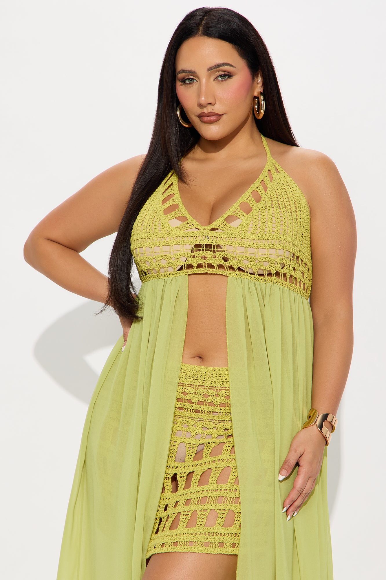 Tropical Temptations Crochet Skirt Set - Chartreuse - Image 5
