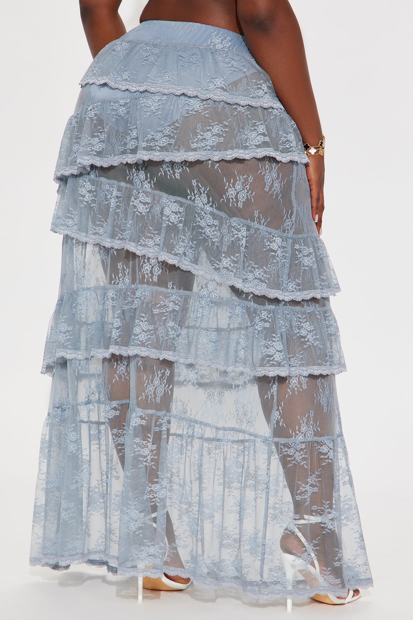 Daydreamer Sheer Lace Tiered Maxi Skirt - Light Blue - Image 6