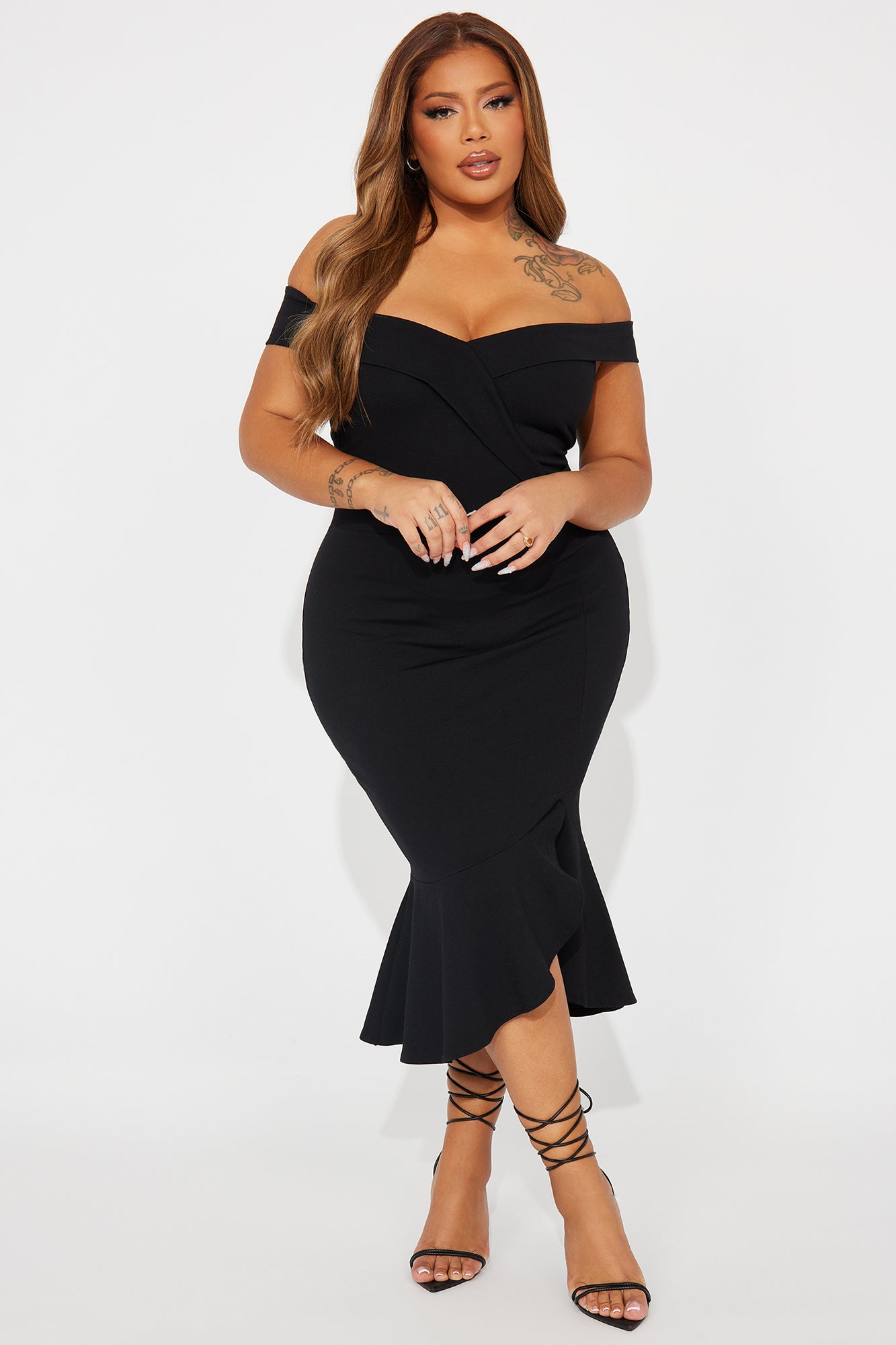 Eloise Off Shoulder Body Sculpting Midi Dress - Black - Image 4
