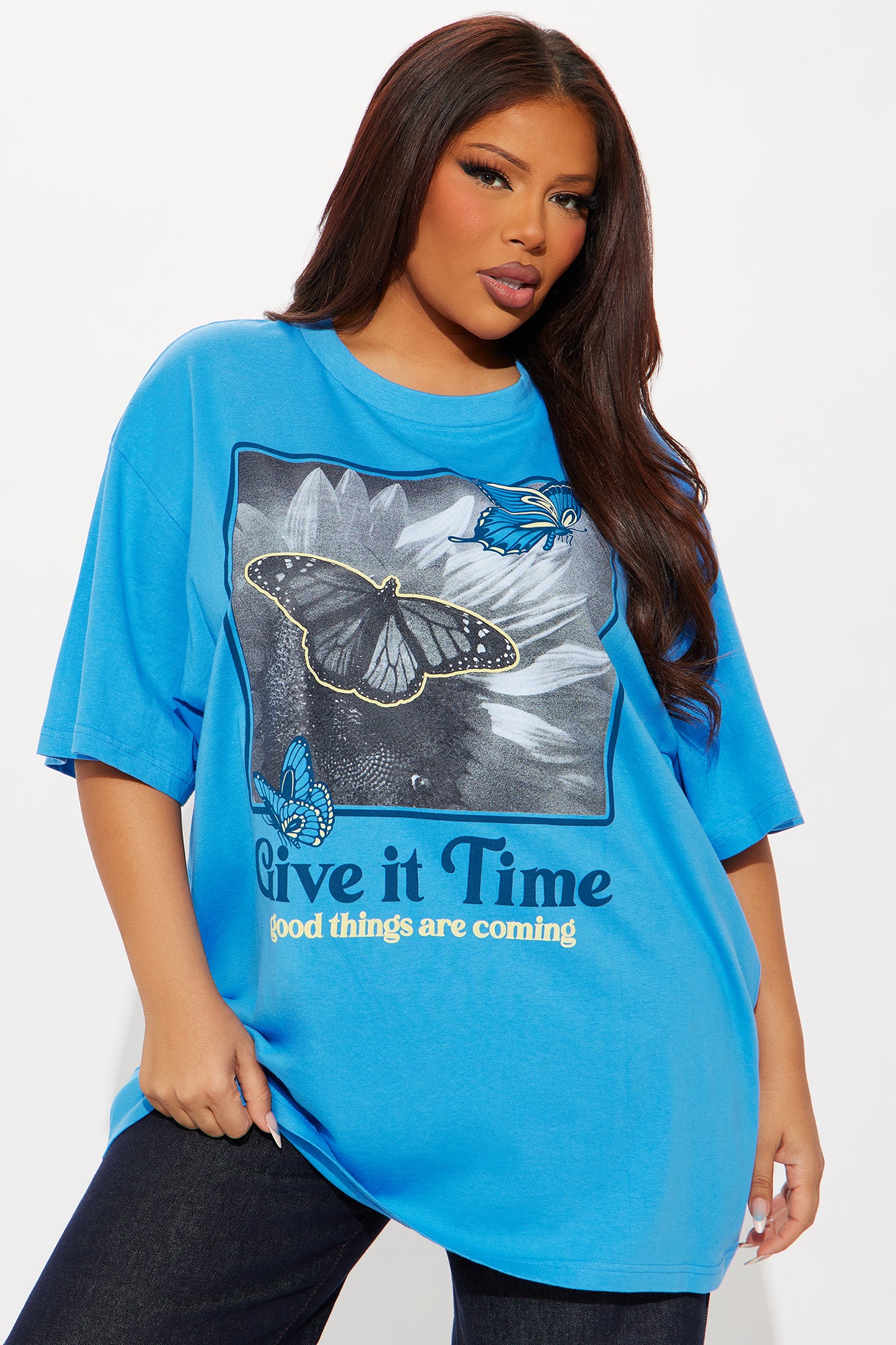 Give It Time Butterfly Oversized Tee - Blue - Image 4