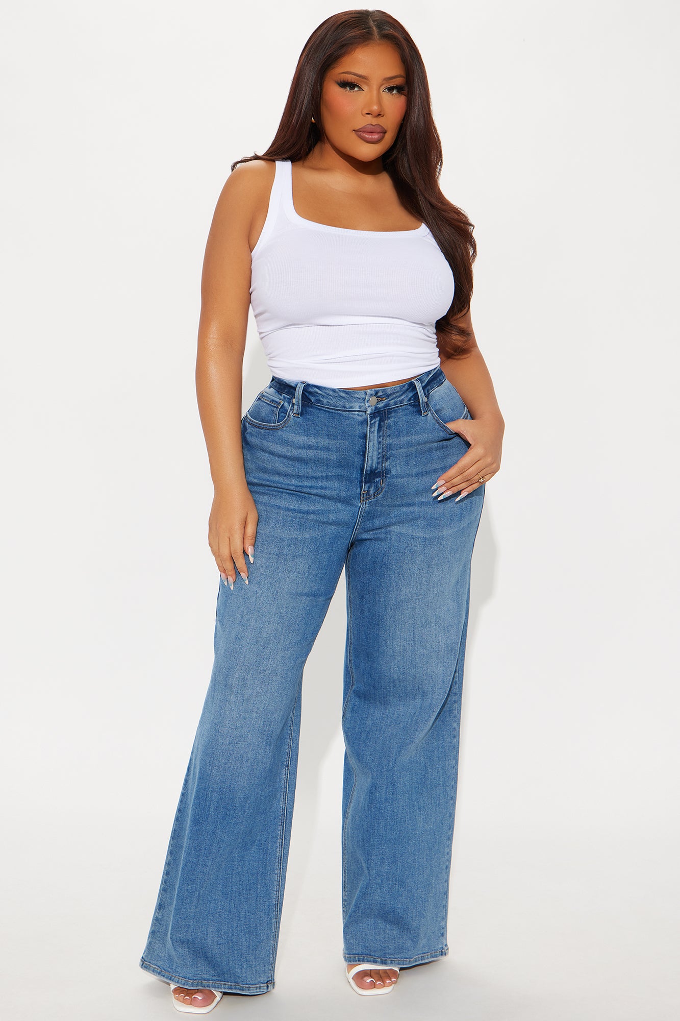 Feeling The Heat Stretch Wide Leg Jeans - Medium Wash - Image 4