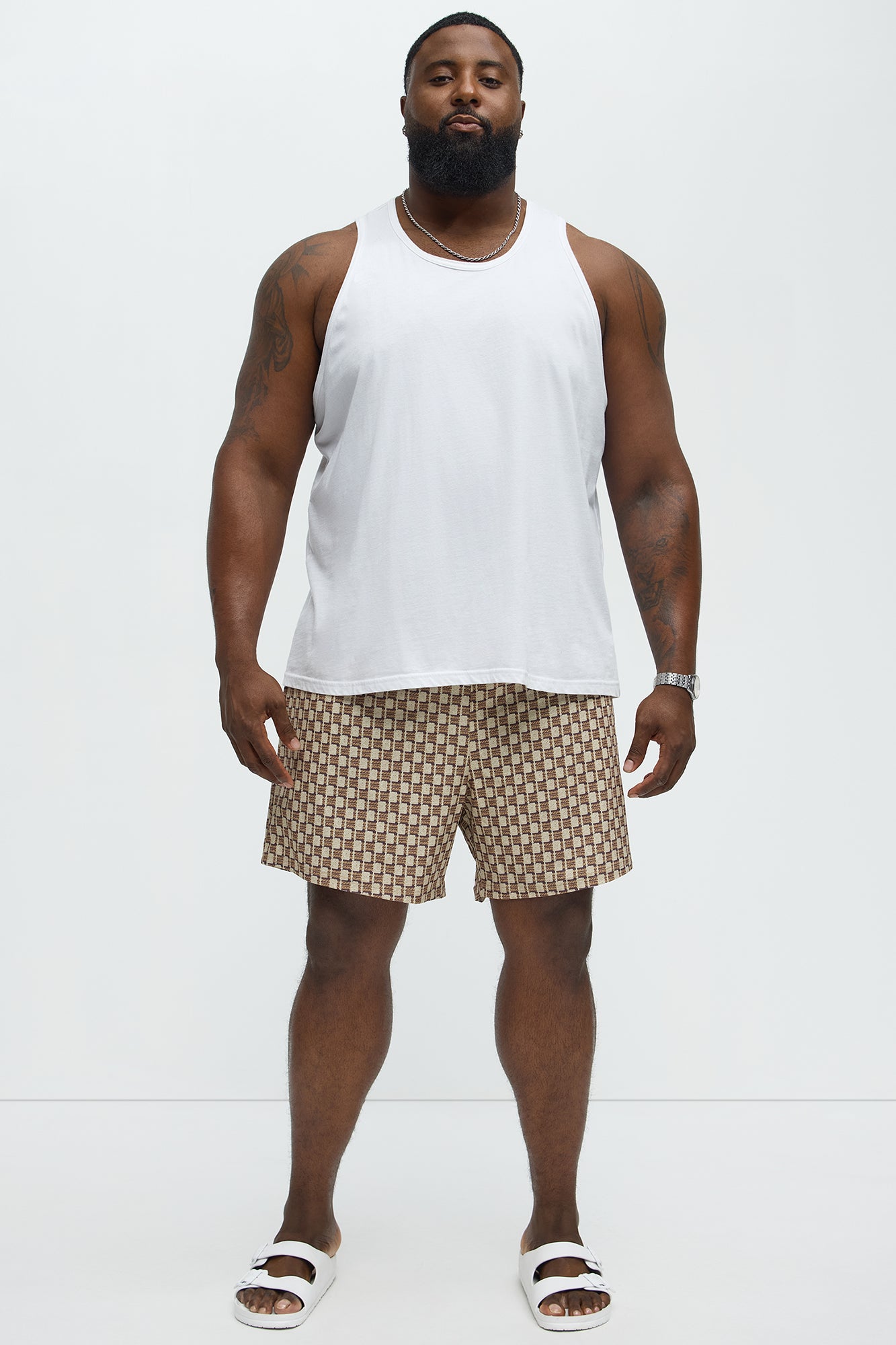 Weave Printed Swim Mid Trunk - Brown Combo - Image 5