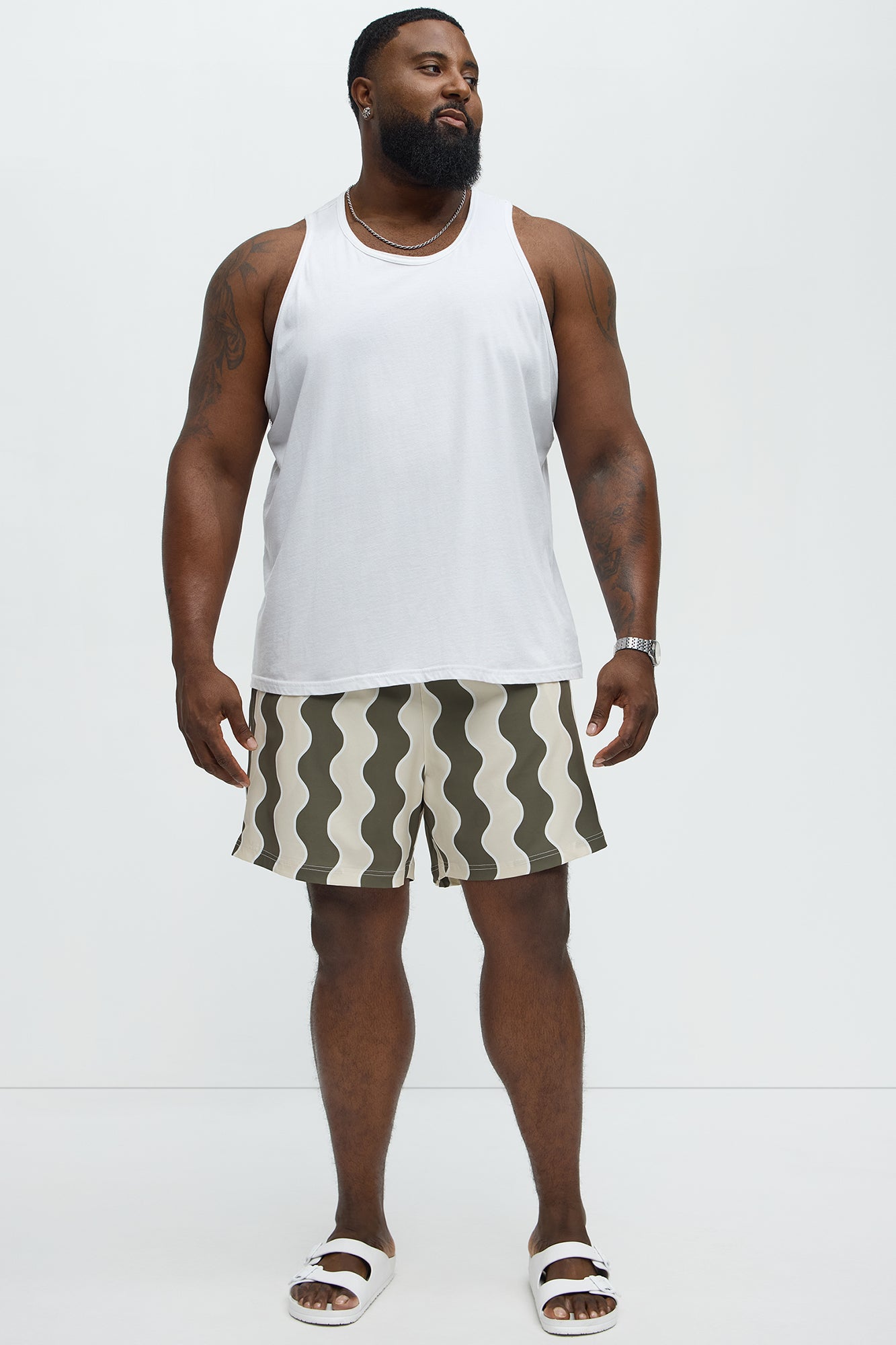 Retro Wavy Swim Mid Trunk - Olive/combo - Image 5