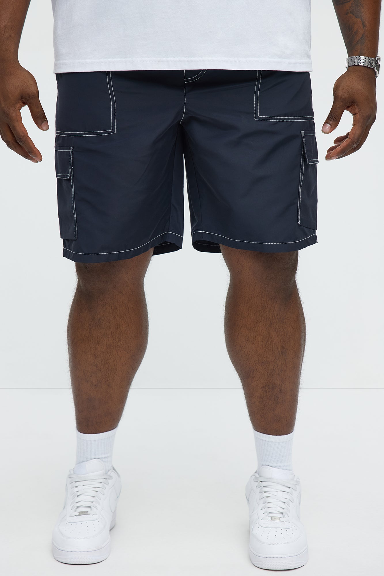 Contrast Stitch Nylon Cargo Short - Blue - Image 5