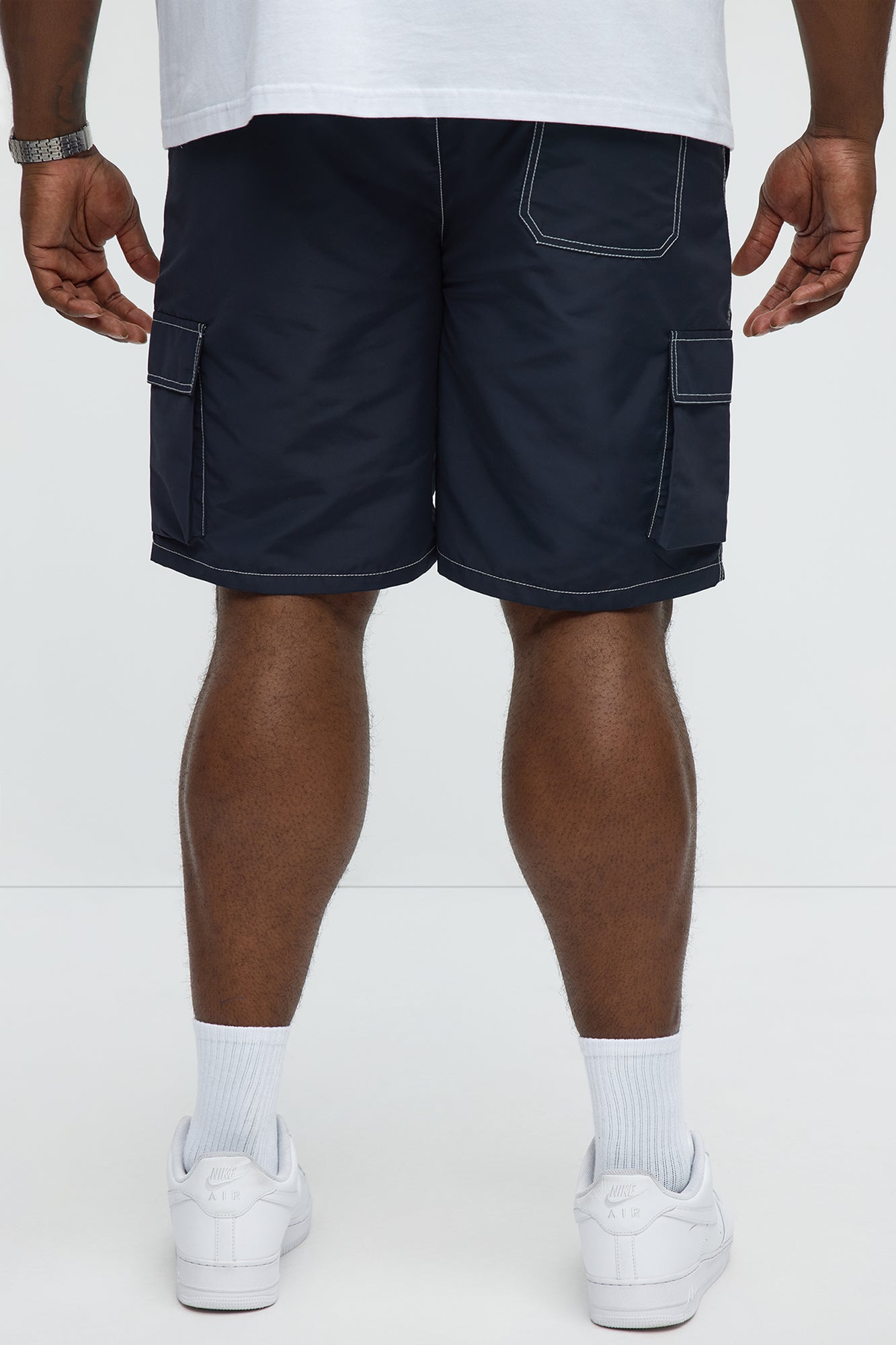 Contrast Stitch Nylon Cargo Short - Blue - Image 8