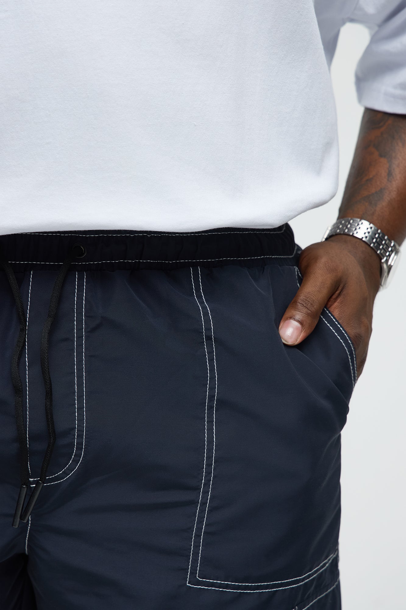 Contrast Stitch Nylon Cargo Short - Blue - Image 7