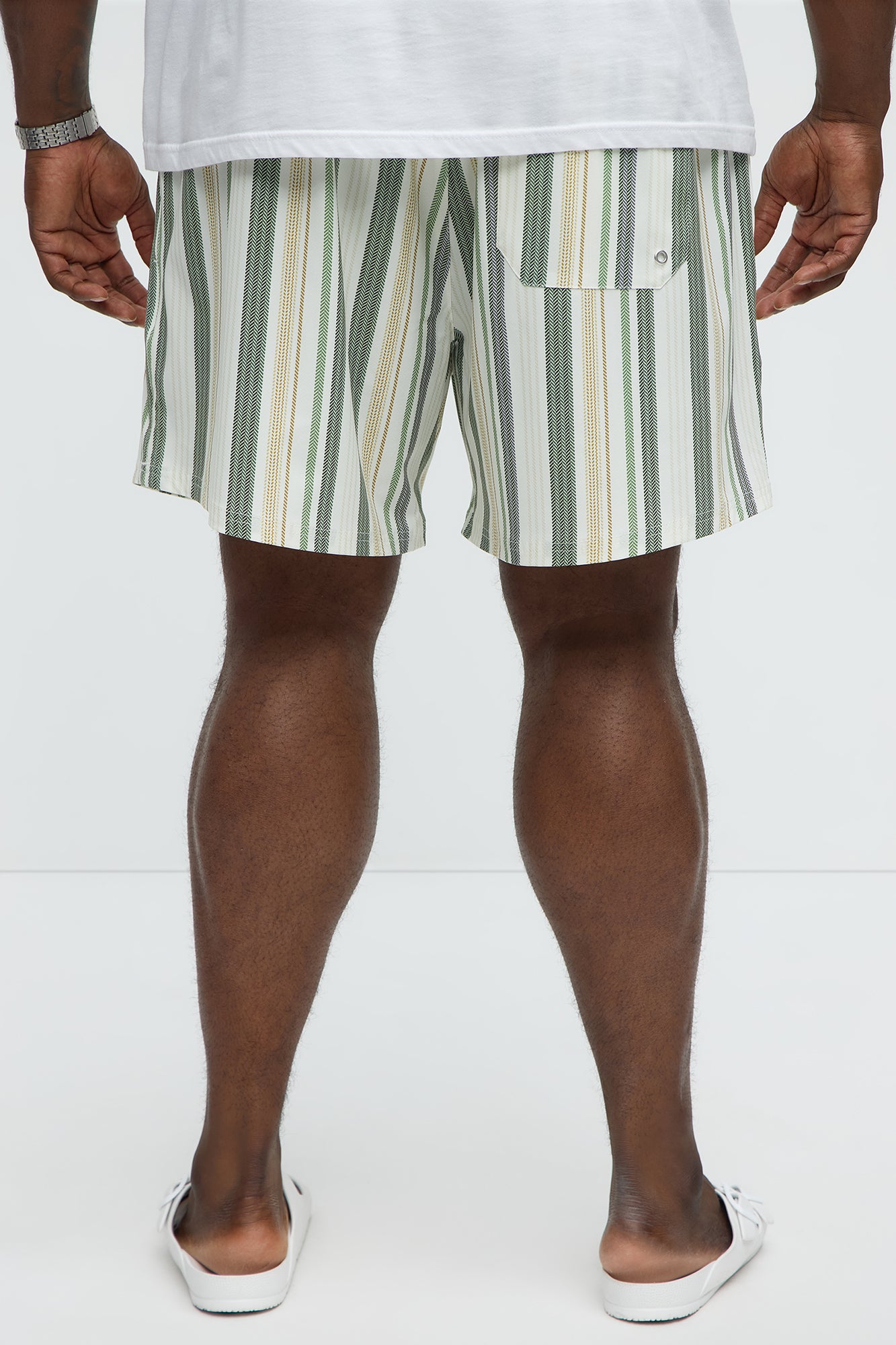 Herringbone Printed Swim Mid Trunk - Green/combo - Image 6
