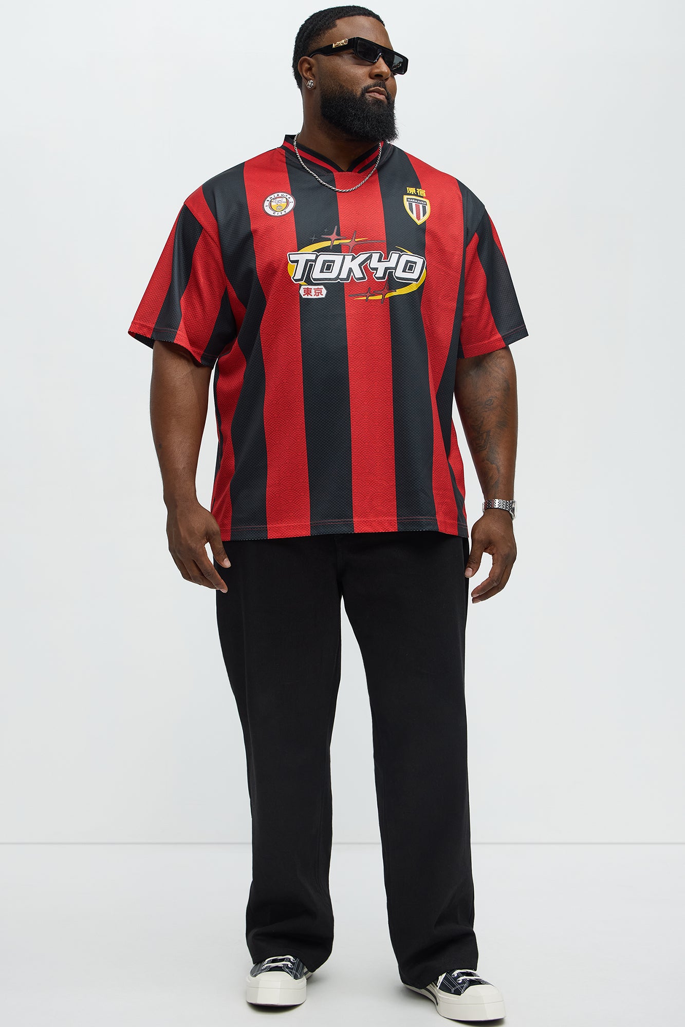 Tokyo Striped Short Sleeve Soccer Jersey - Red/Black - Image 6