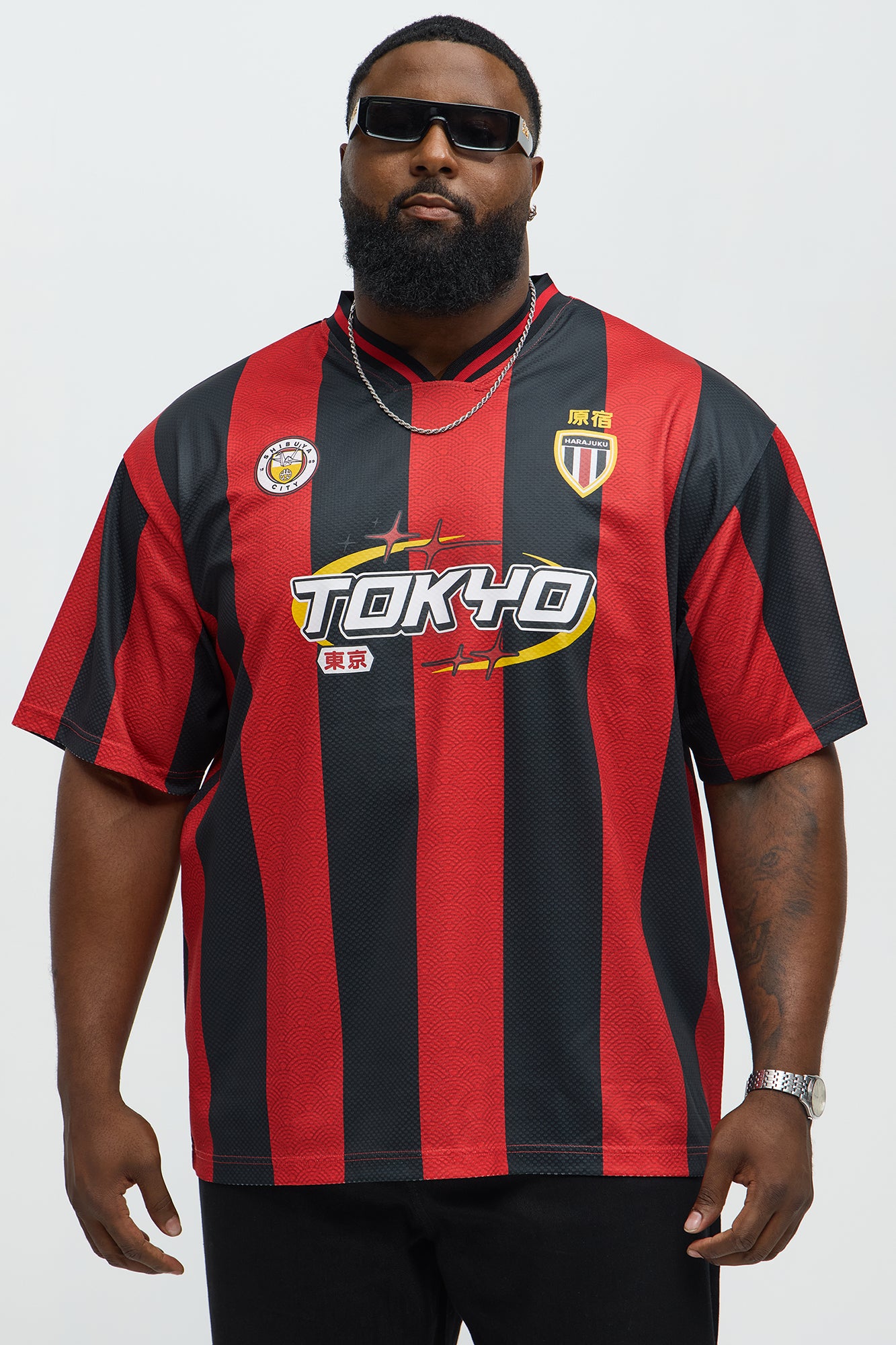Tokyo Striped Short Sleeve Soccer Jersey - Red/Black - Image 5